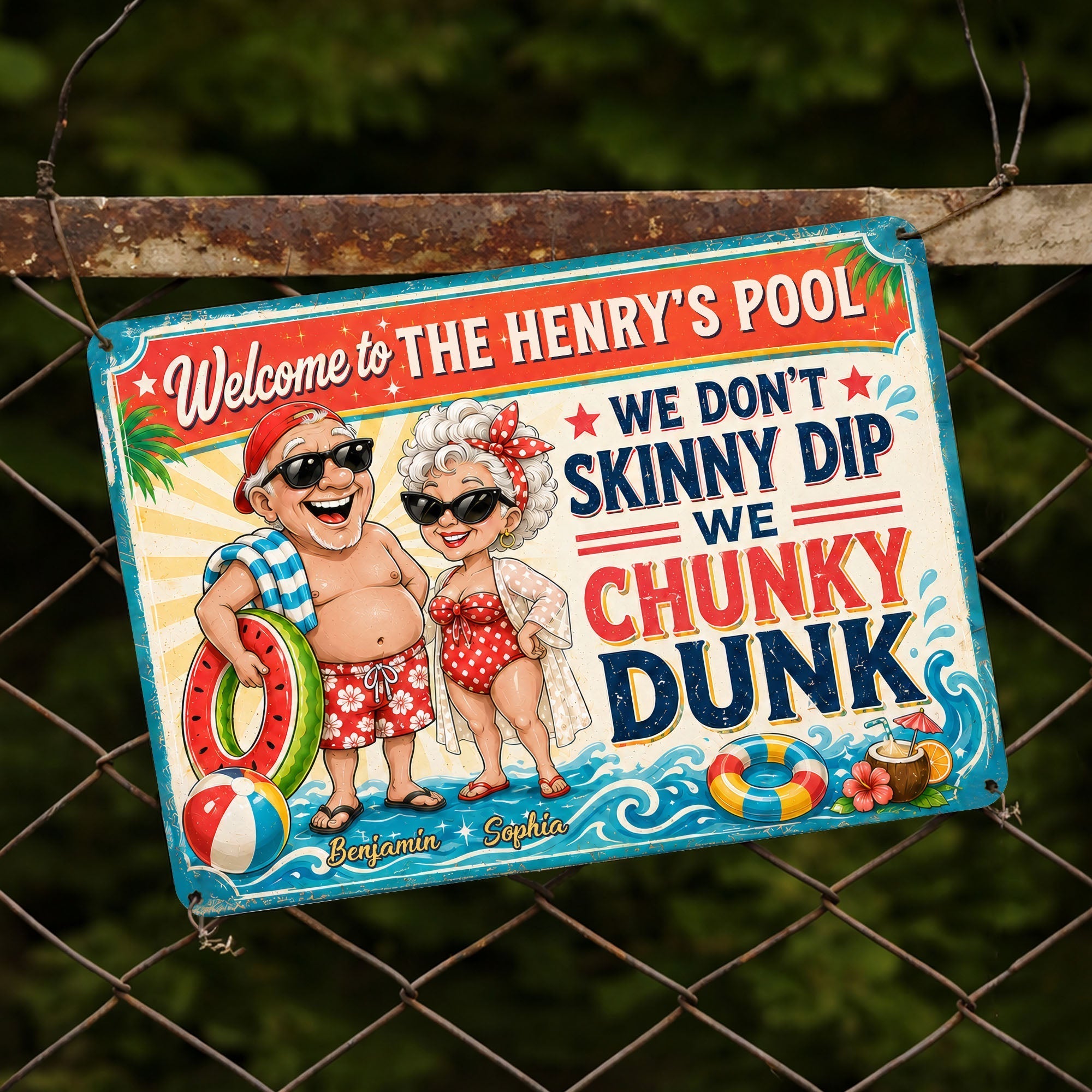 Personalized Metal Sign Welcome to Our Pool Custom Name Gift for Couple
