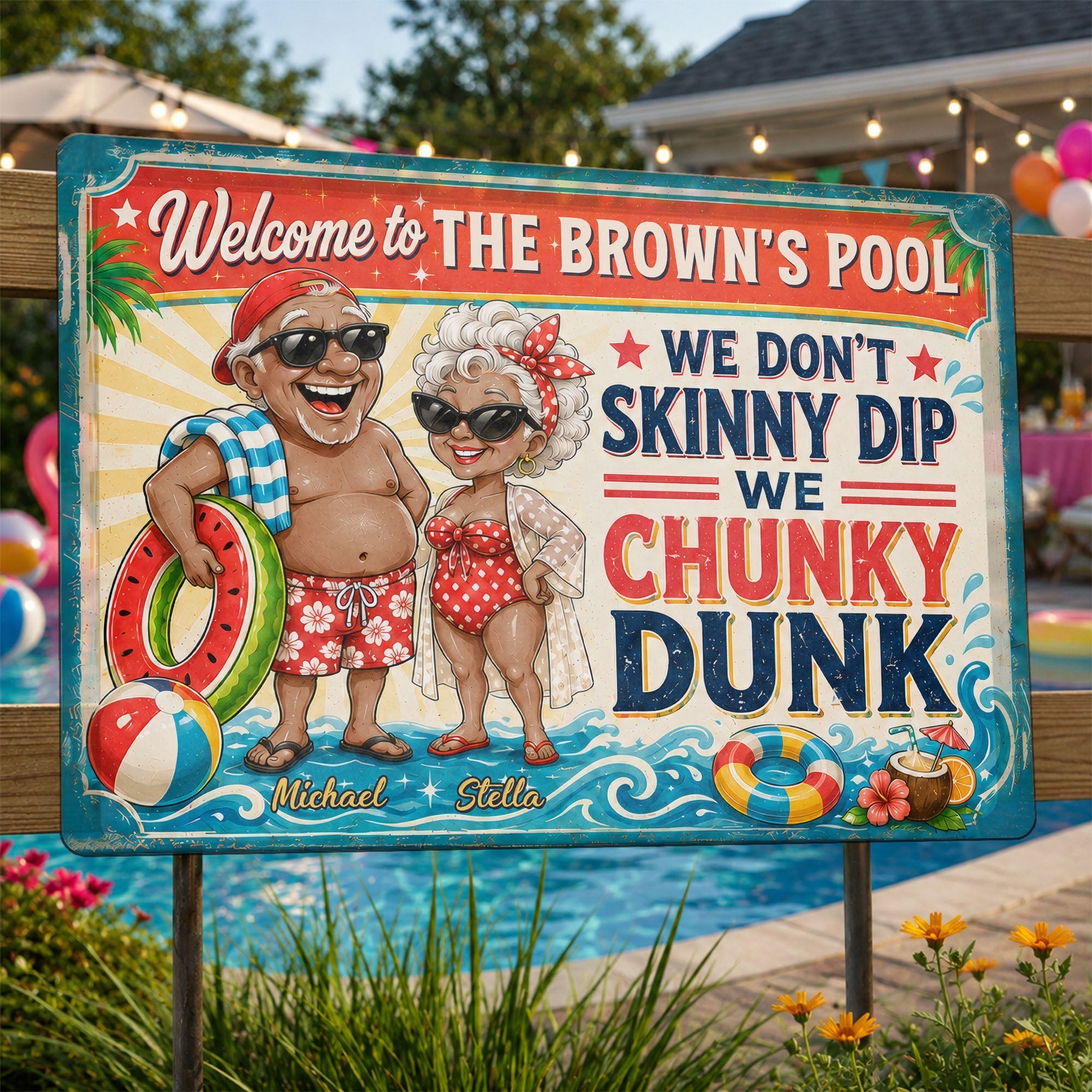 Personalized Metal Sign Welcome to Our Pool Custom Name Gift for Couple