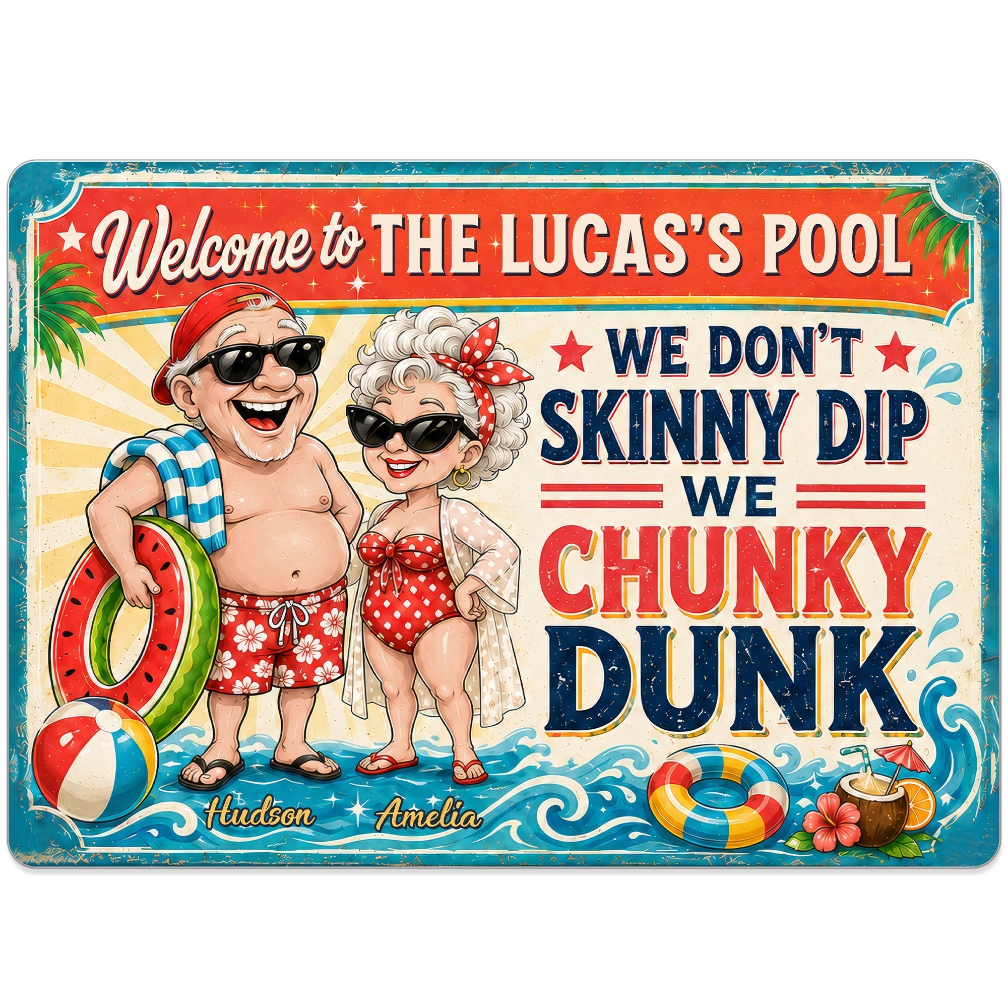 Personalized Metal Sign Welcome to Our Pool Custom Name Gift for Couple