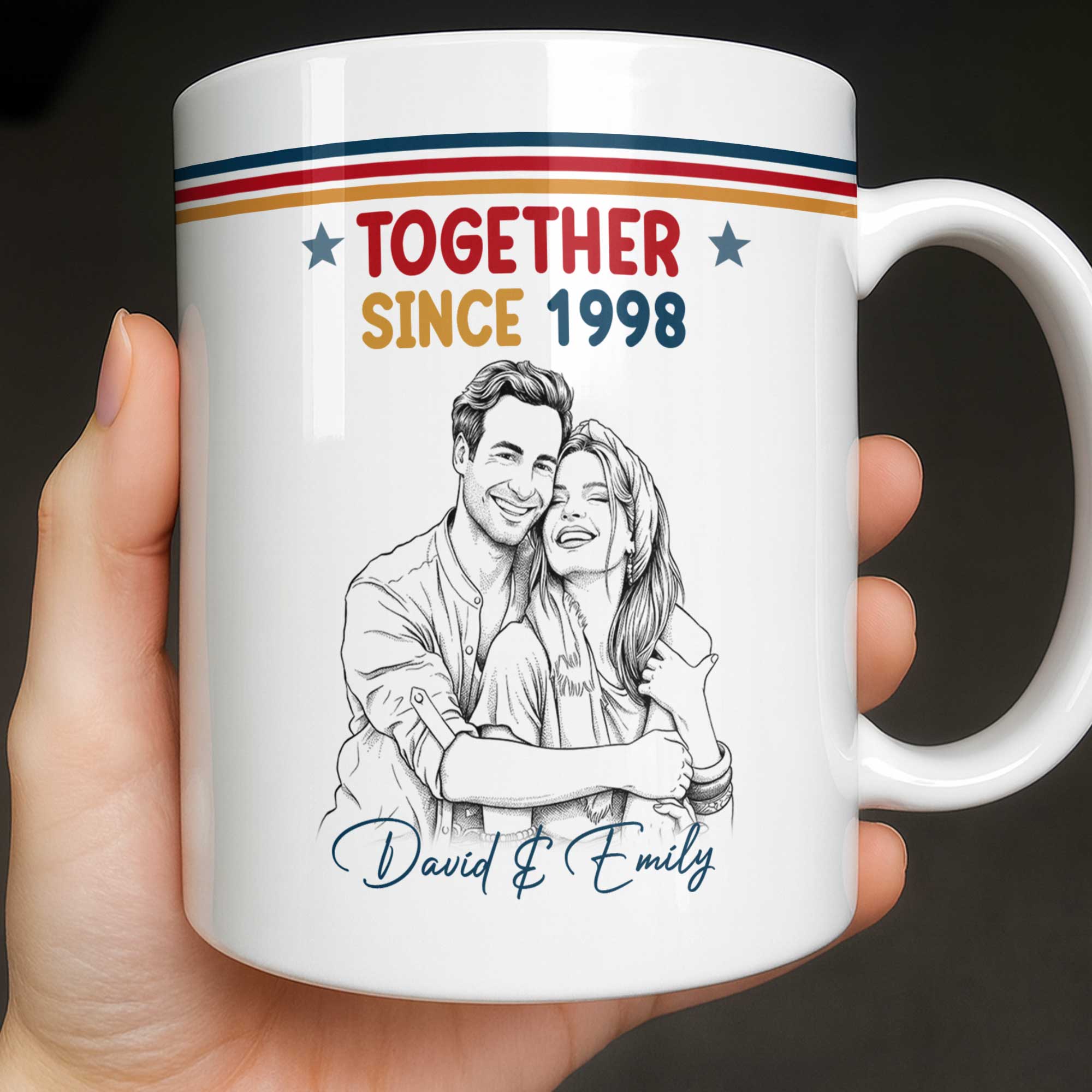 Personalized Retro Stripes Coffee Mug Custom Couple Gift