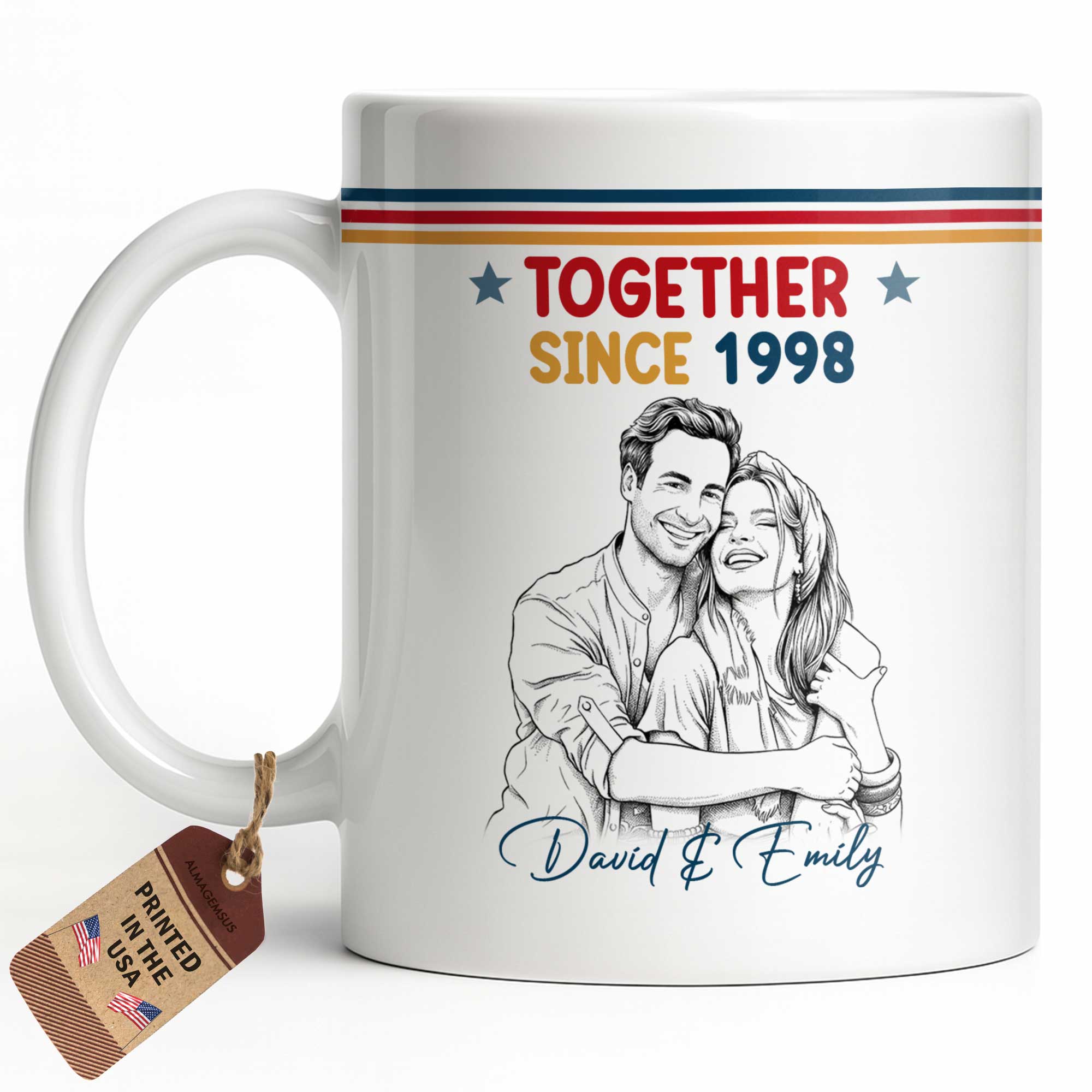 Personalized Retro Stripes Coffee Mug Custom Couple Gift