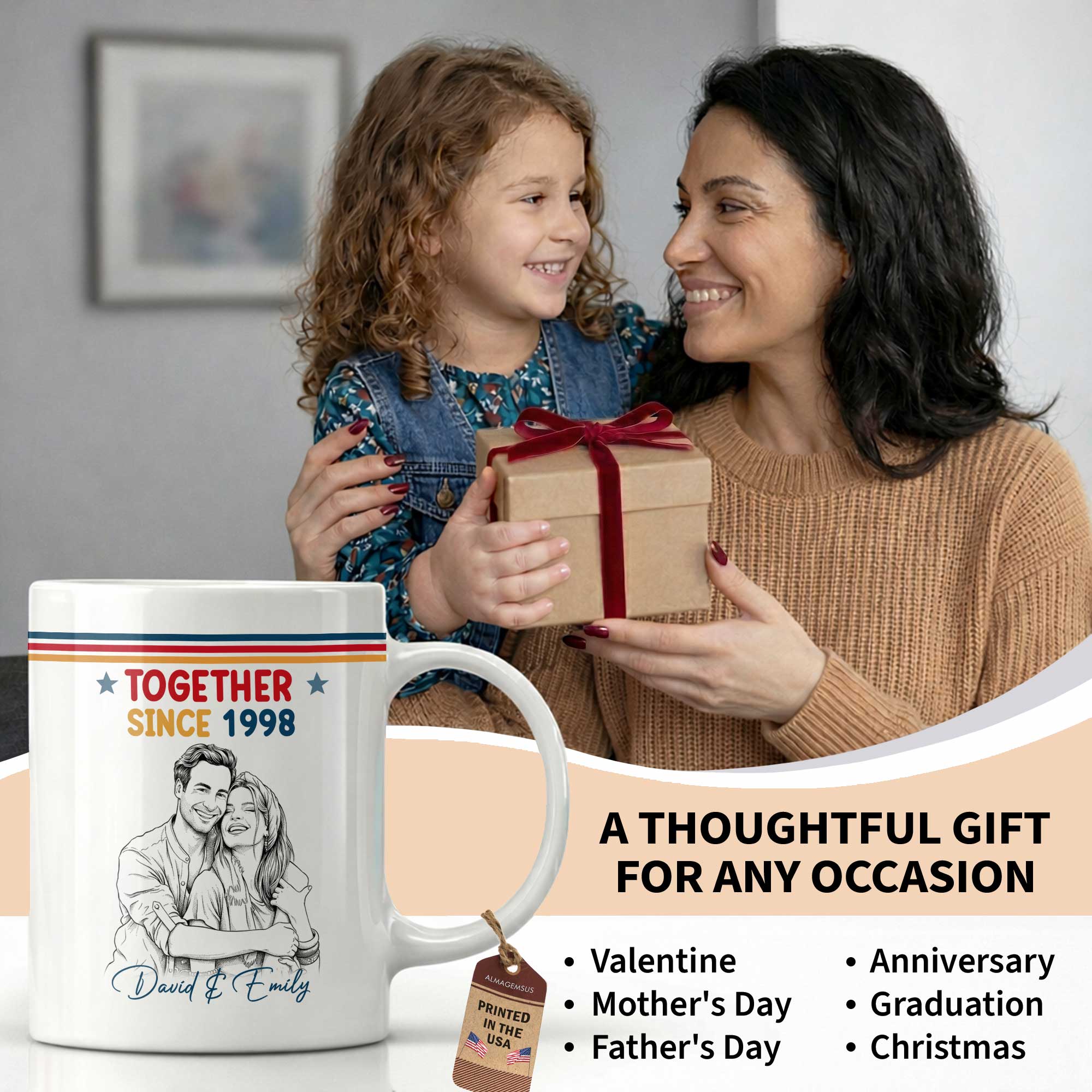 Personalized Retro Stripes Coffee Mug Custom Couple Gift