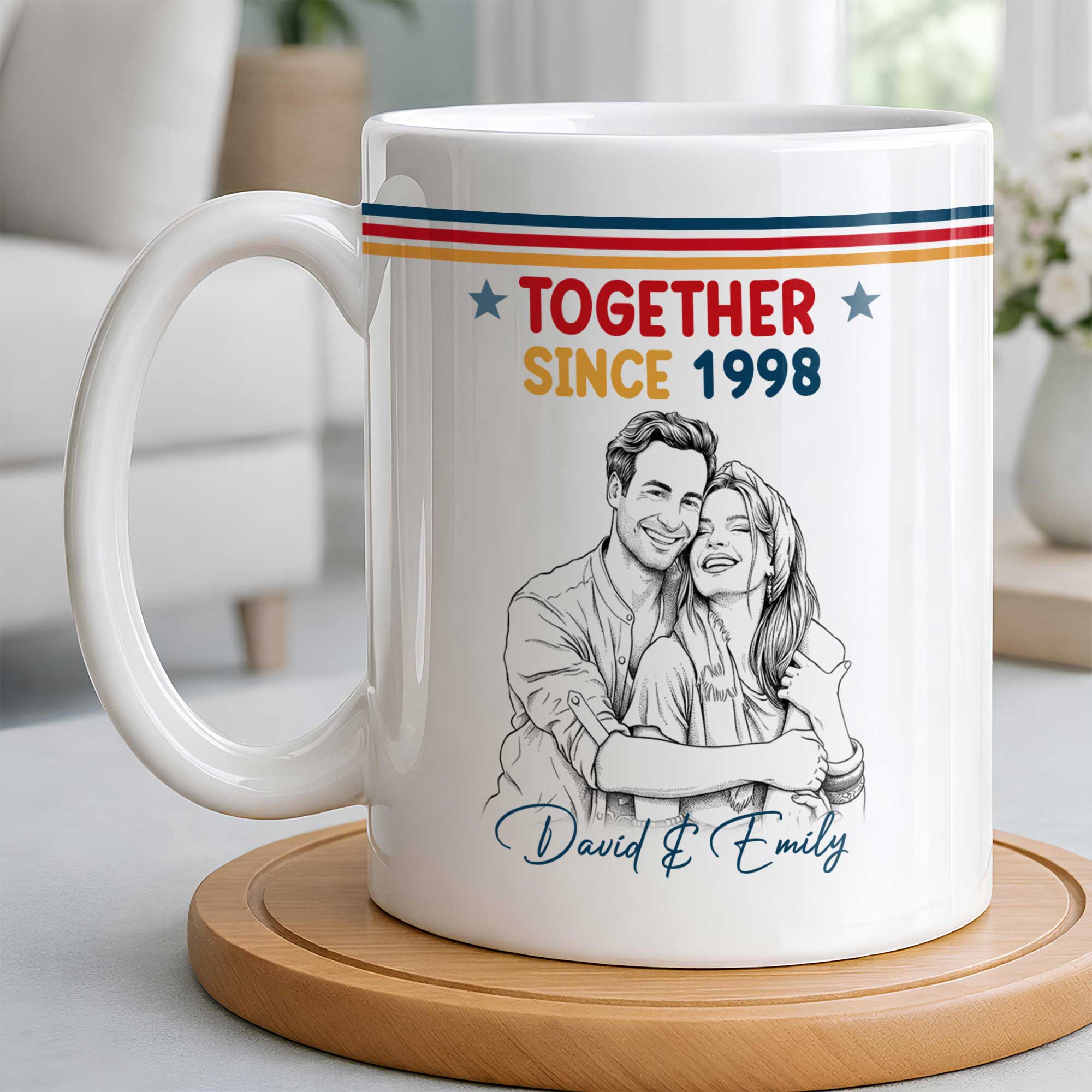Personalized Retro Stripes Coffee Mug Custom Couple Gift