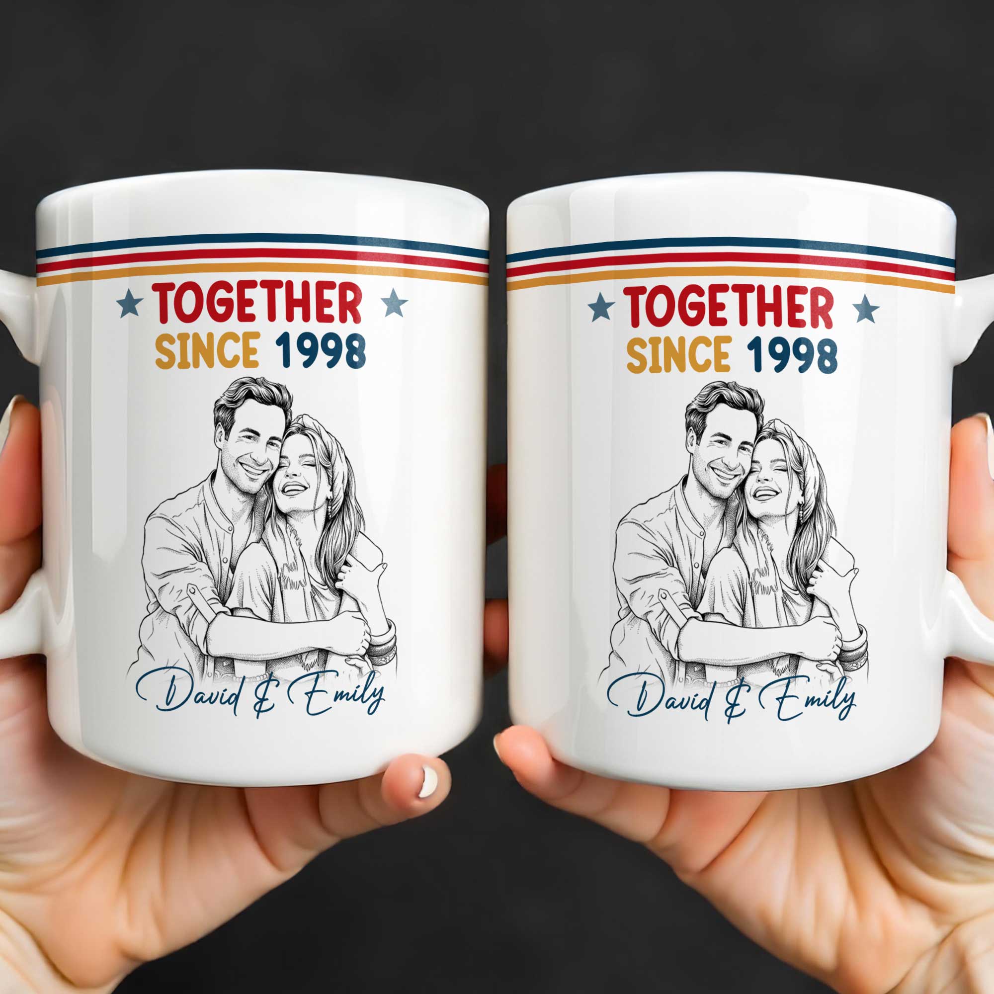 Personalized Retro Stripes Coffee Mug Custom Couple Gift