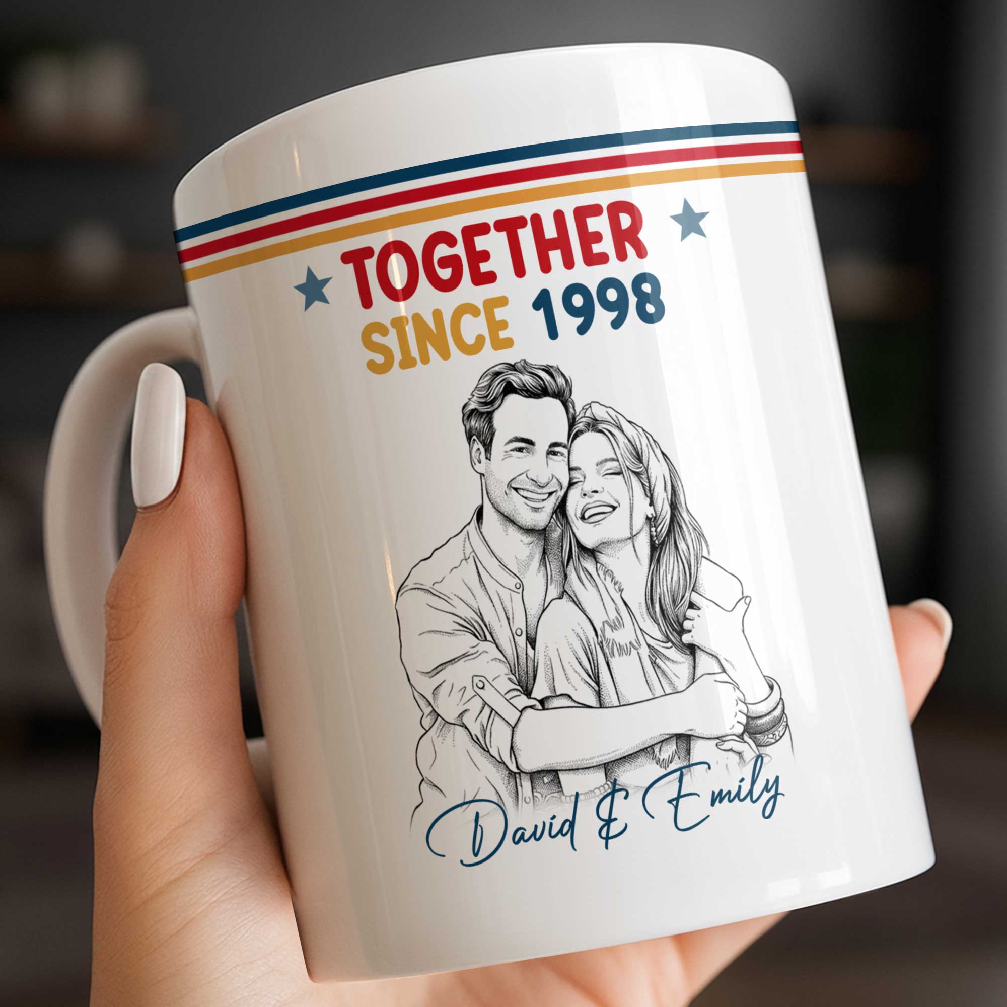 Personalized Retro Stripes Coffee Mug Custom Couple Gift