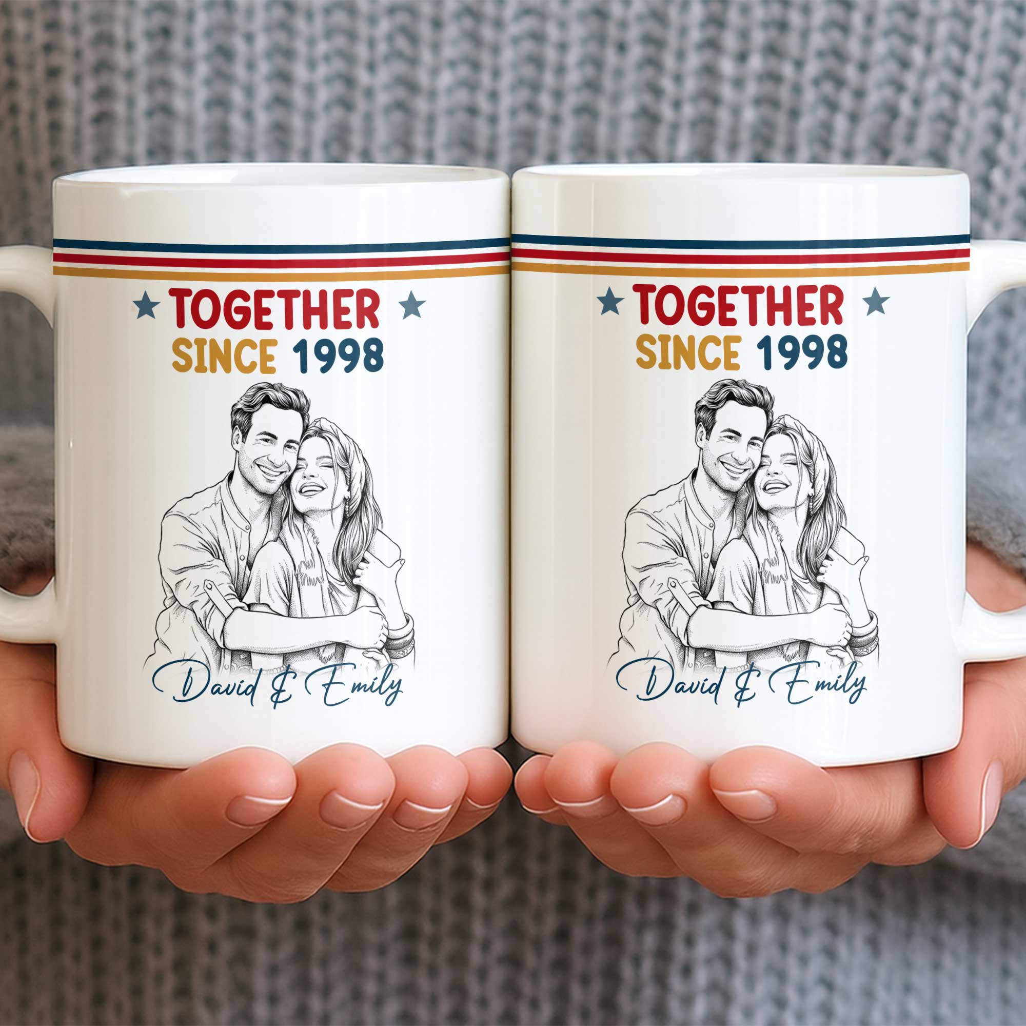 Personalized Retro Stripes Coffee Mug Custom Couple Gift