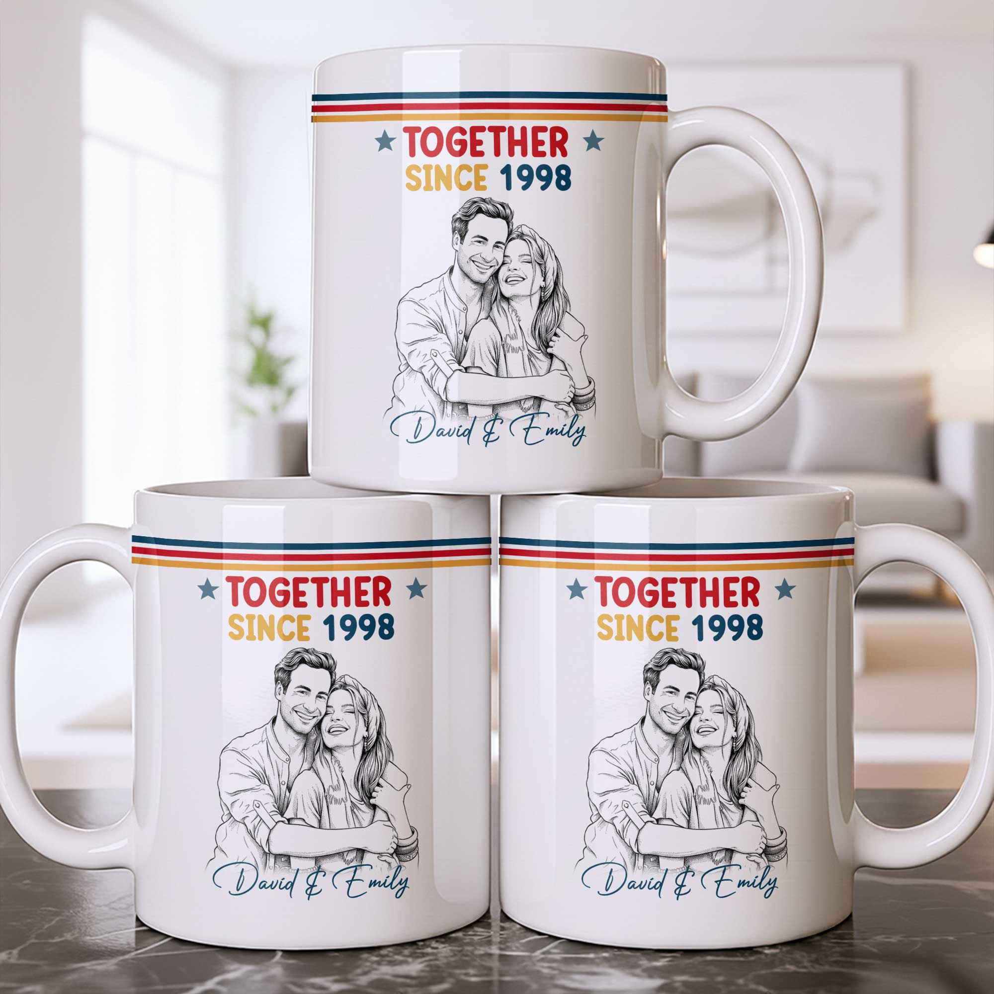 Personalized Retro Stripes Coffee Mug Custom Couple Gift