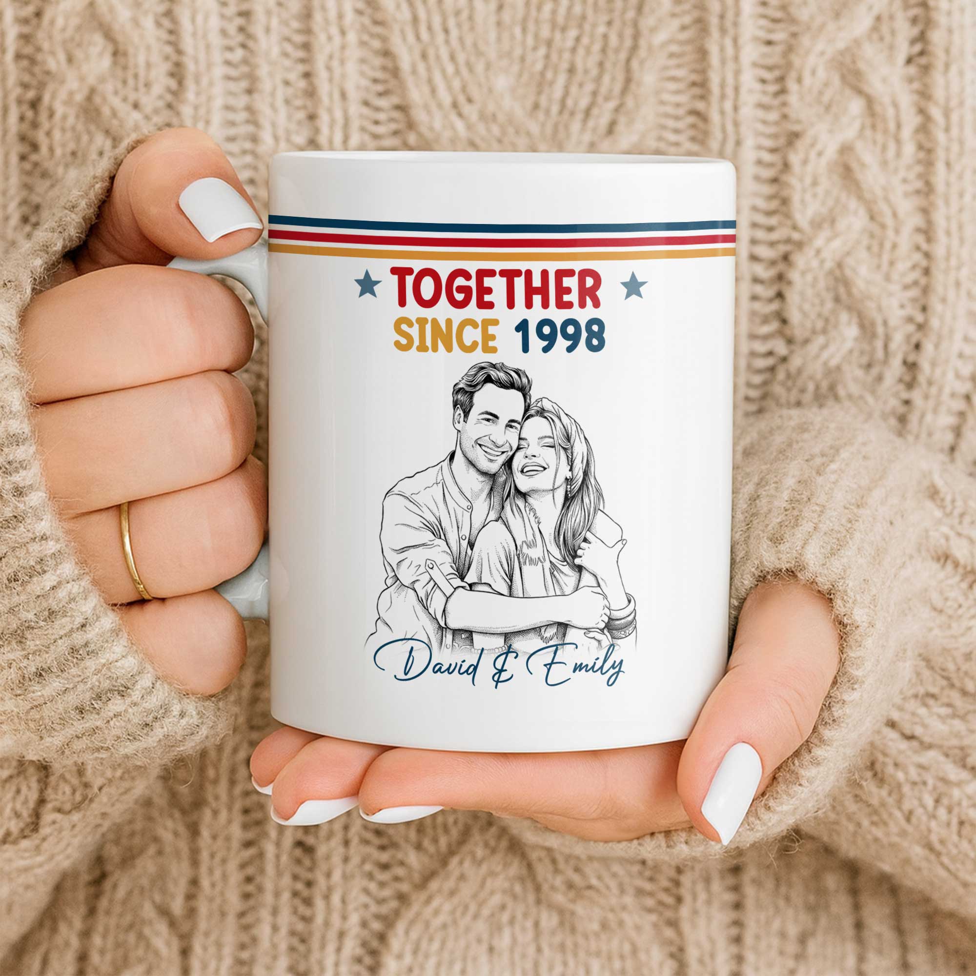 Personalized Retro Stripes Coffee Mug Custom Couple Gift