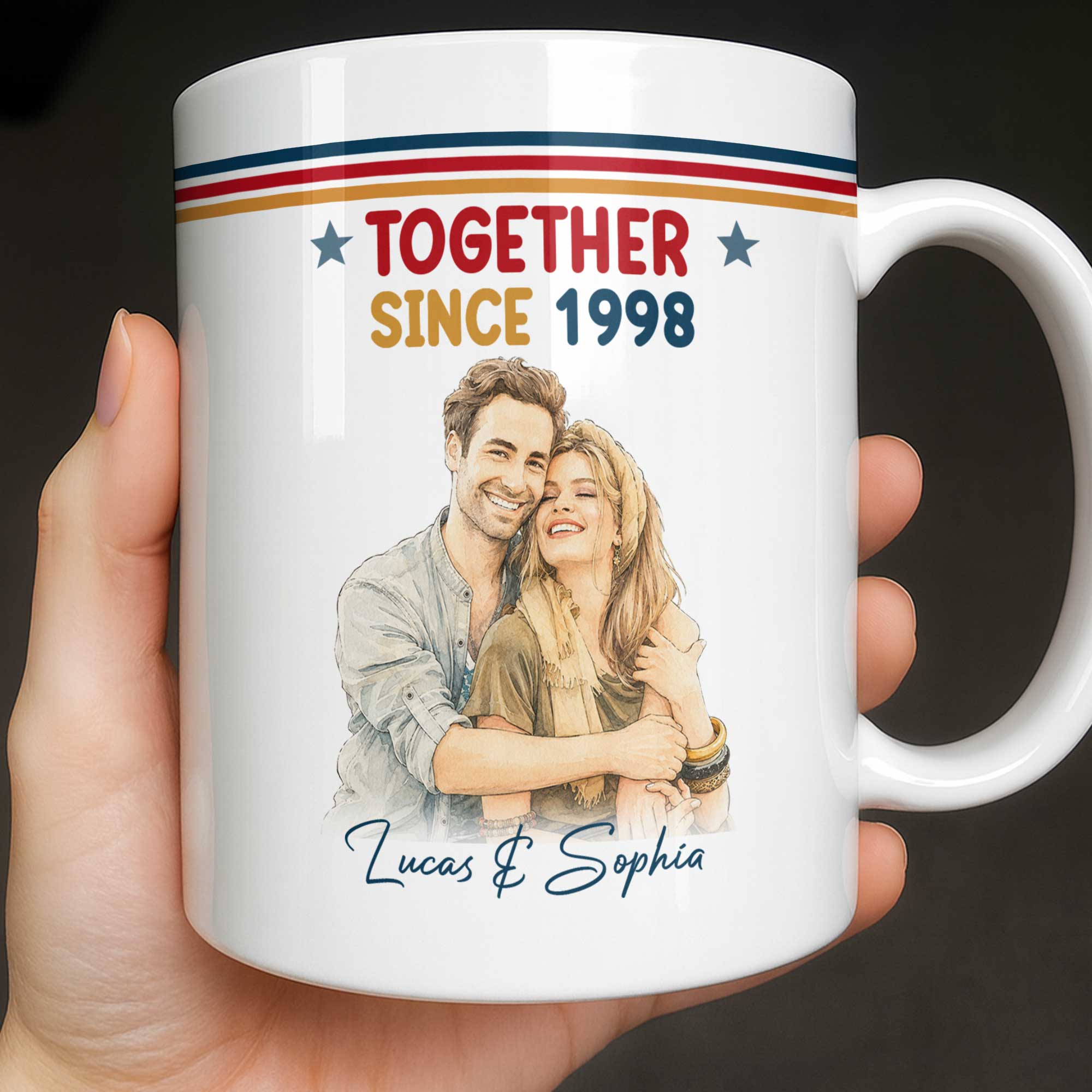 Personalized Retro Couple Portrait Coffee Mug Custom Art Gift