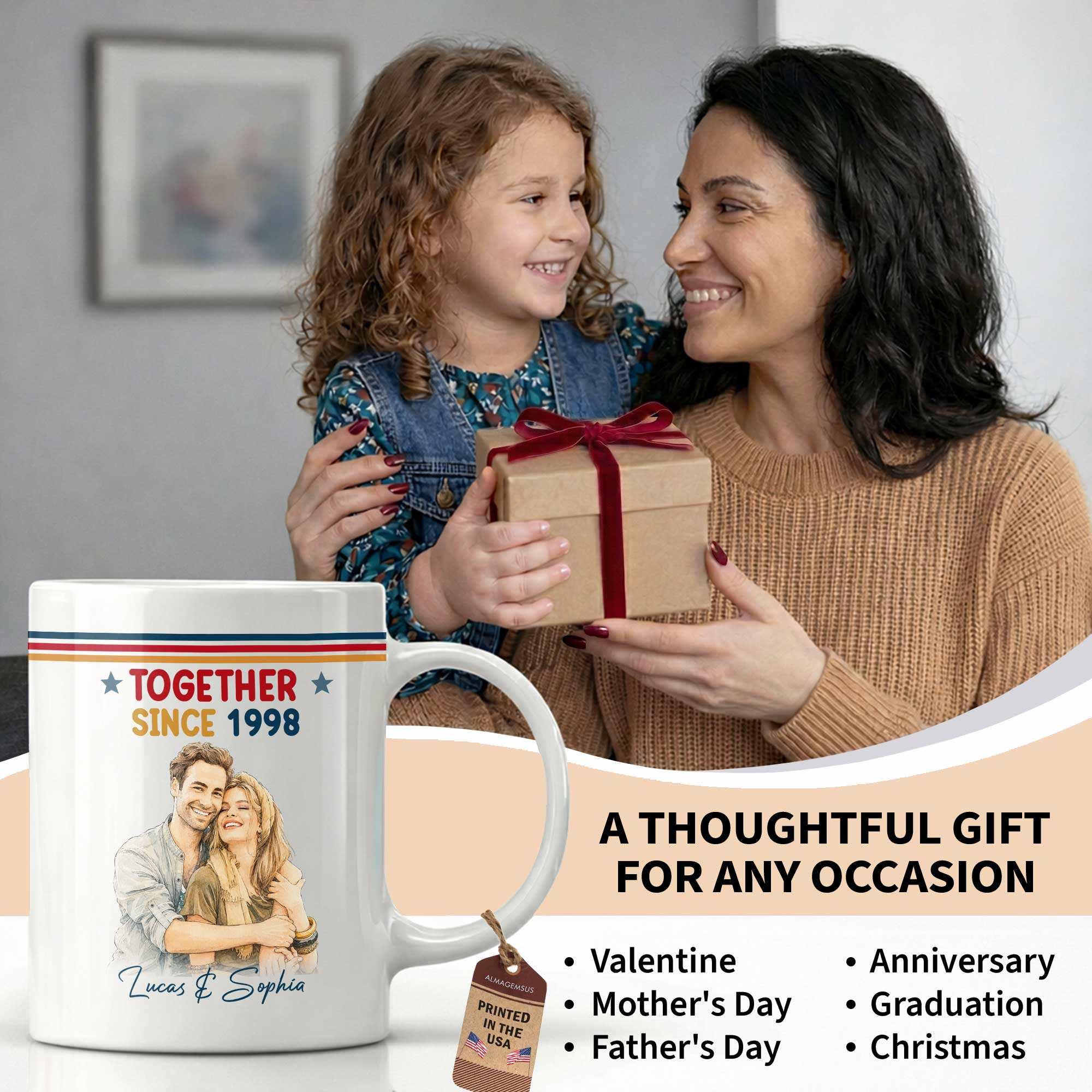 Personalized Retro Couple Portrait Coffee Mug Custom Art Gift