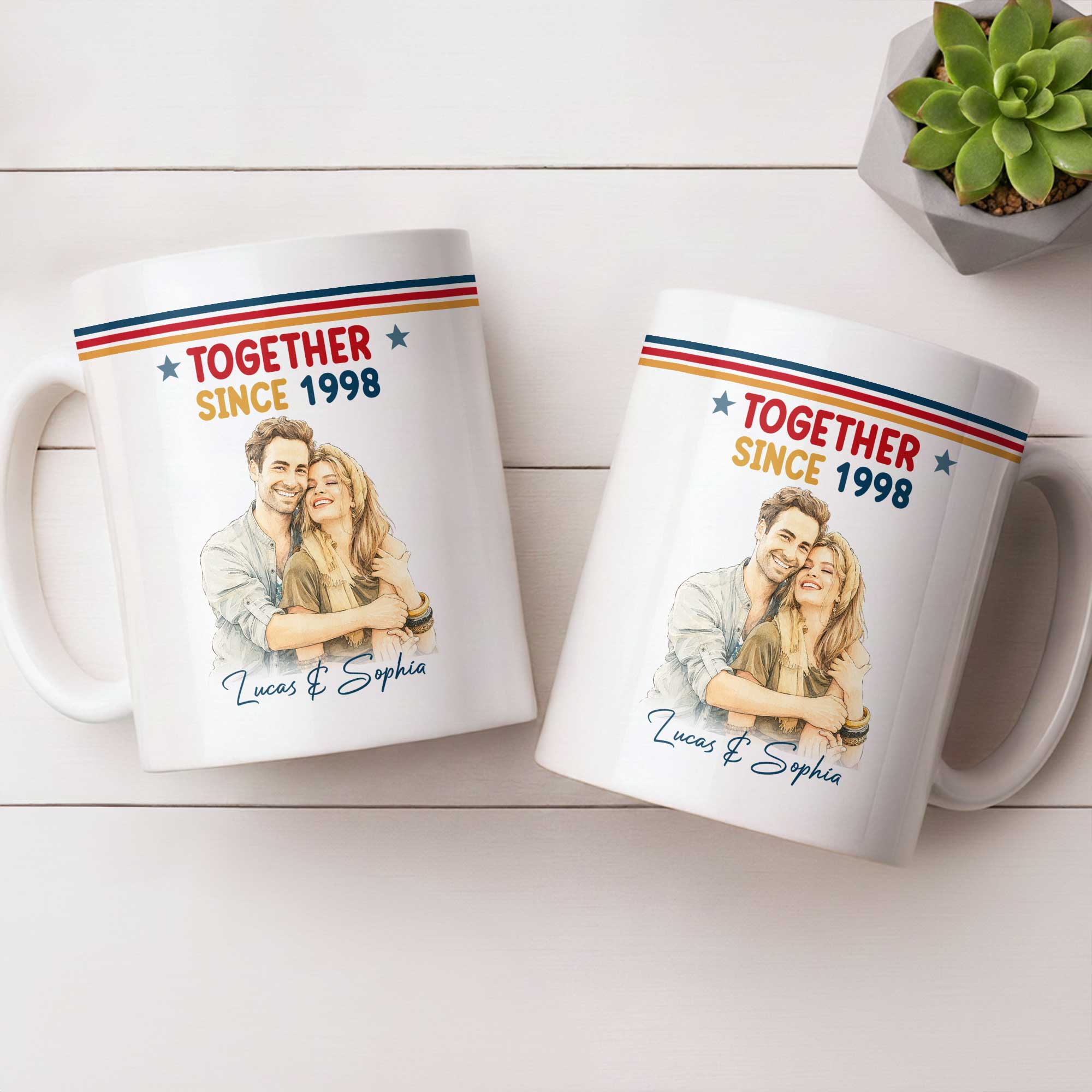 Personalized Retro Couple Portrait Coffee Mug Custom Art Gift