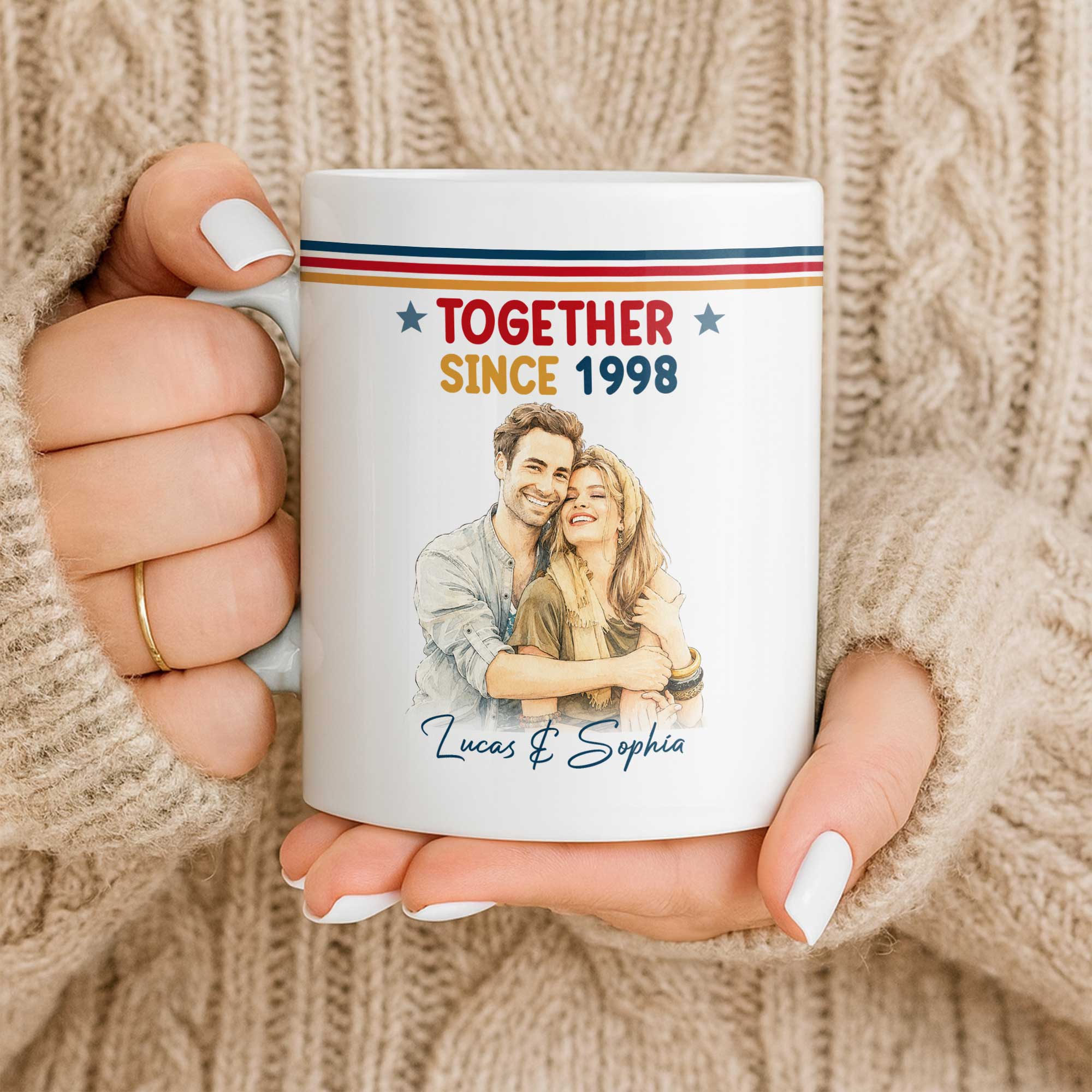 Personalized Retro Couple Portrait Coffee Mug Custom Art Gift