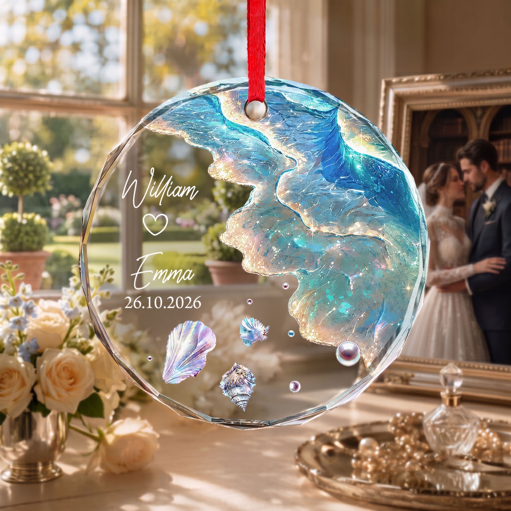 Personalized Glass Circle Ornament Customized Couple Gift for Anniversary