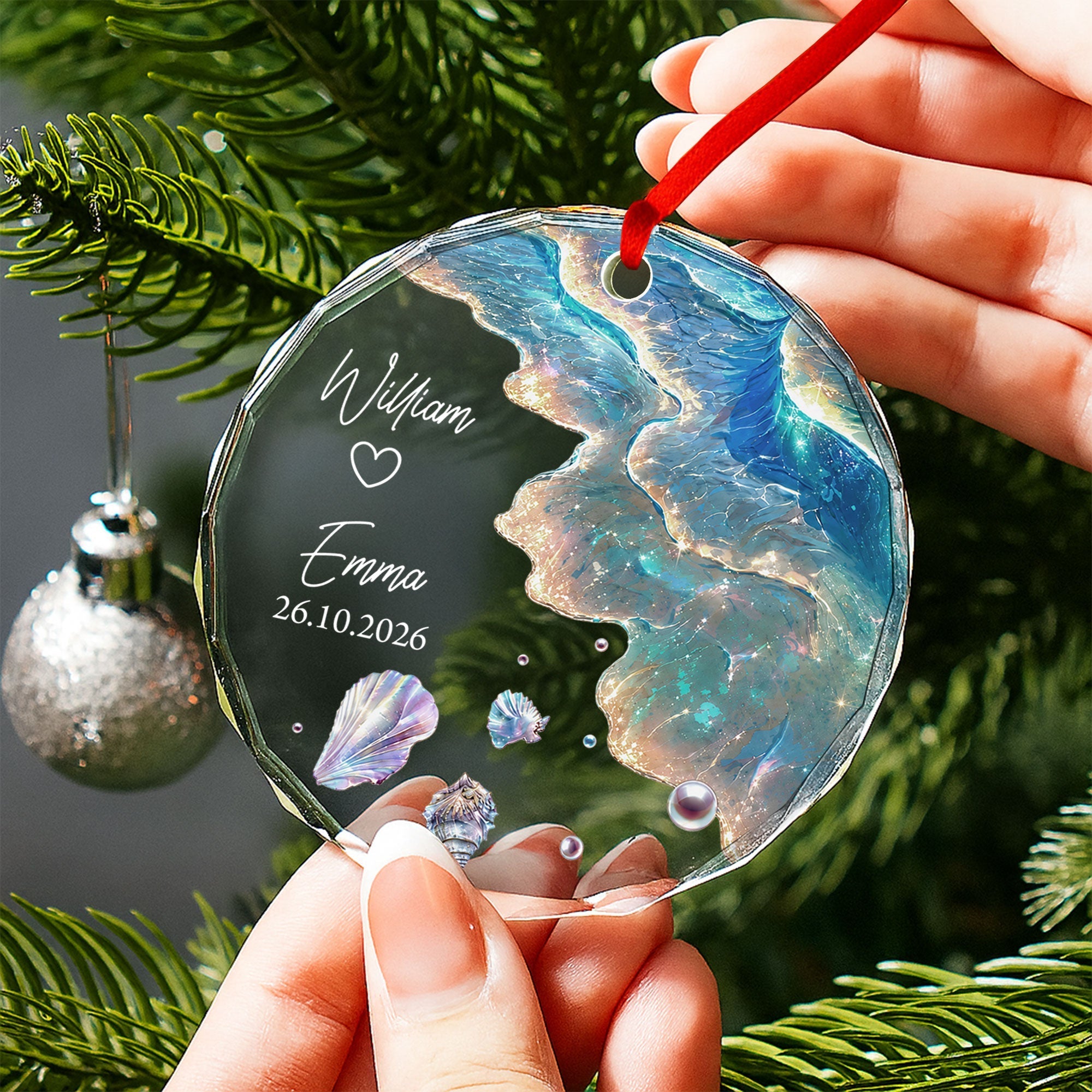 Personalized Glass Circle Ornament Customized Couple Gift for Anniversary