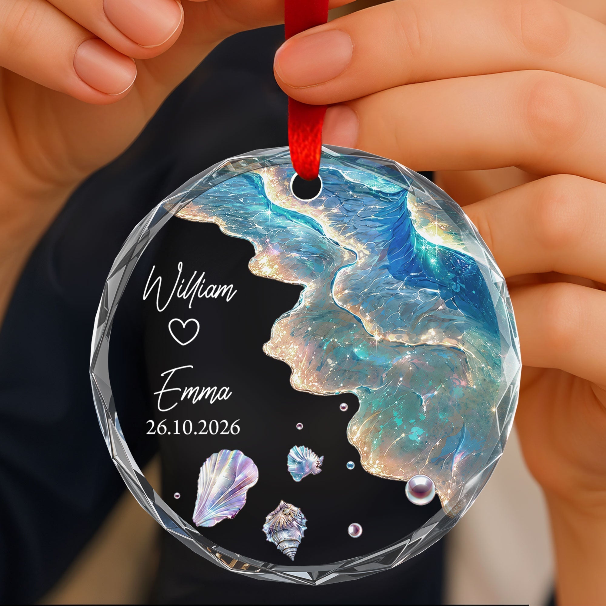 Personalized Glass Circle Ornament Customized Couple Gift for Anniversary