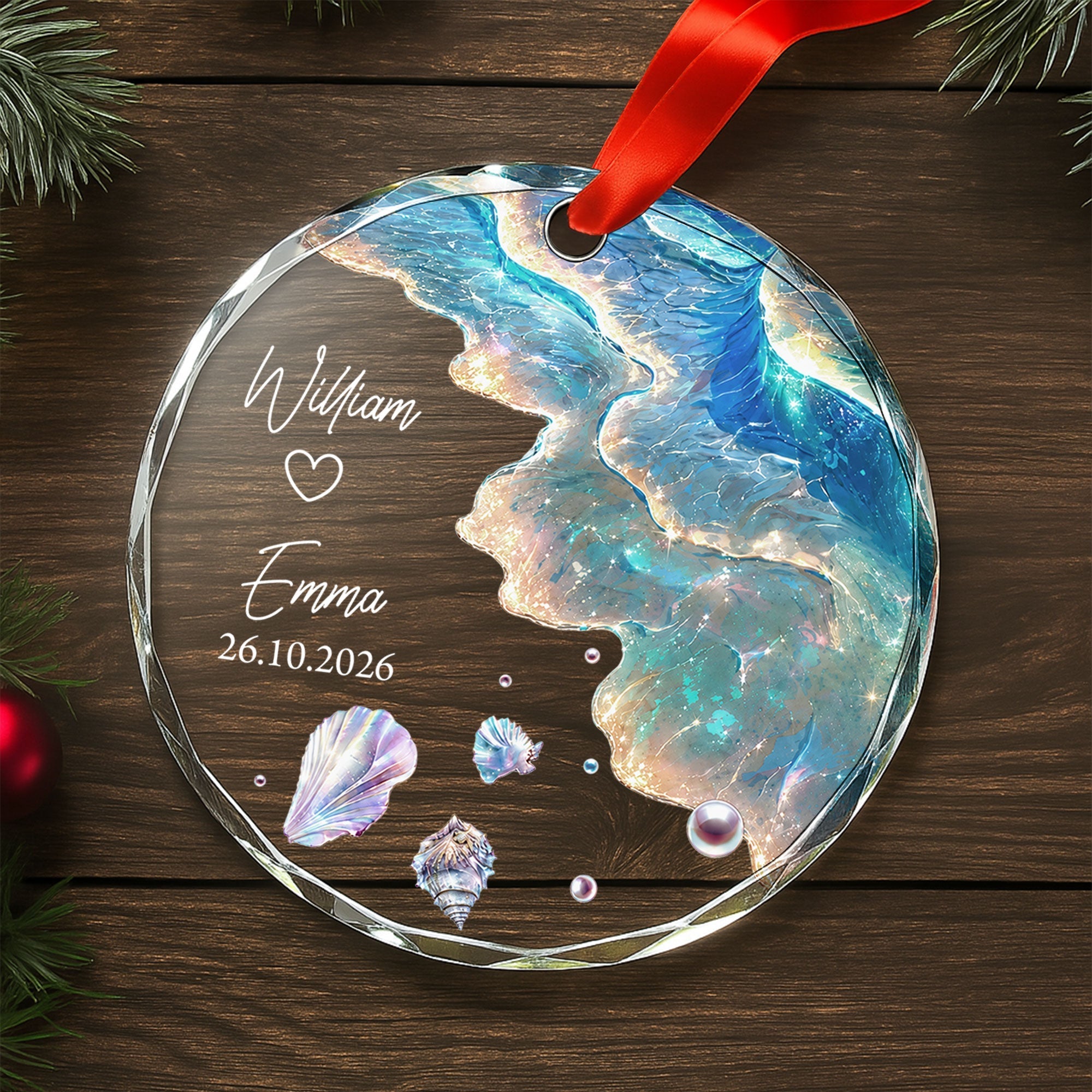Personalized Glass Circle Ornament Customized Couple Gift for Anniversary