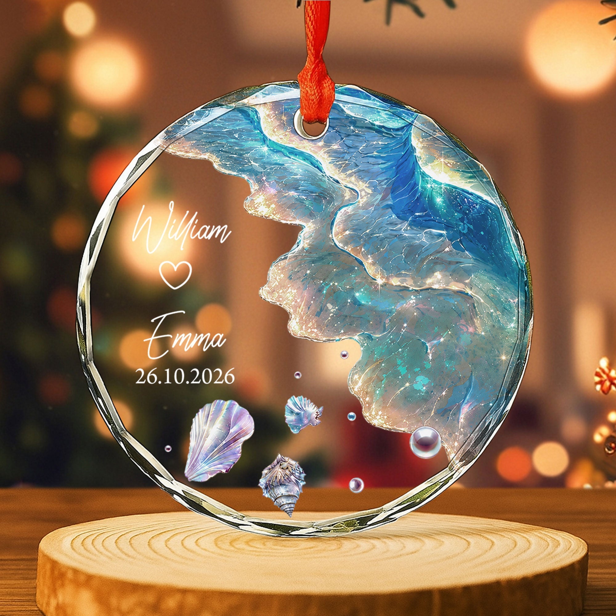 Personalized Glass Circle Ornament Customized Couple Gift for Anniversary