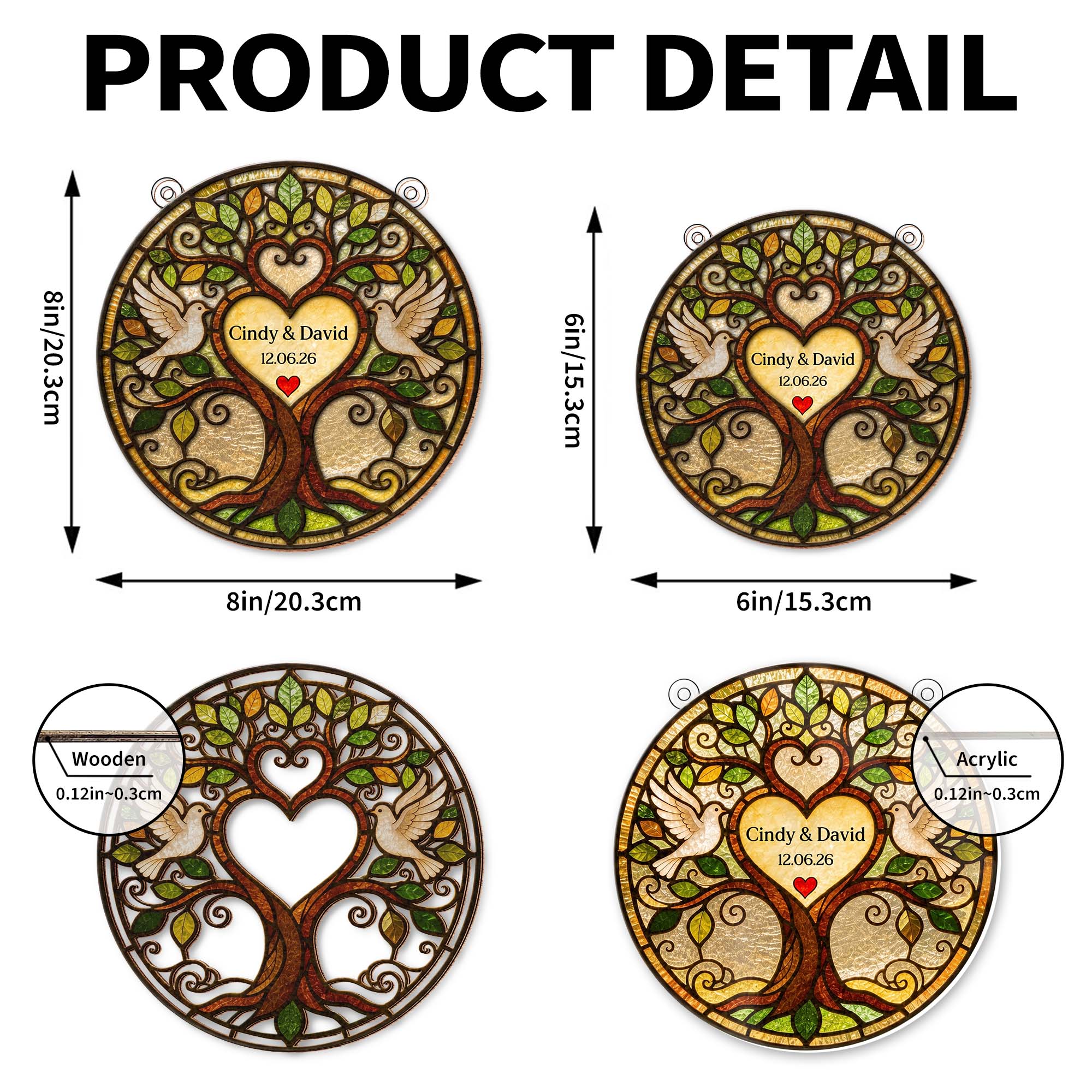 Personalized Tree of Life Suncatcher Custom Name Gift for Couple