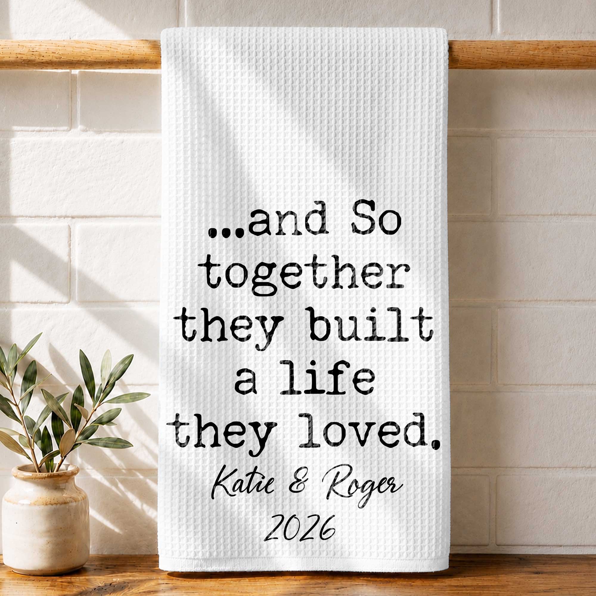 Personalized Kitchen Towel with Custom Names Couples Gift