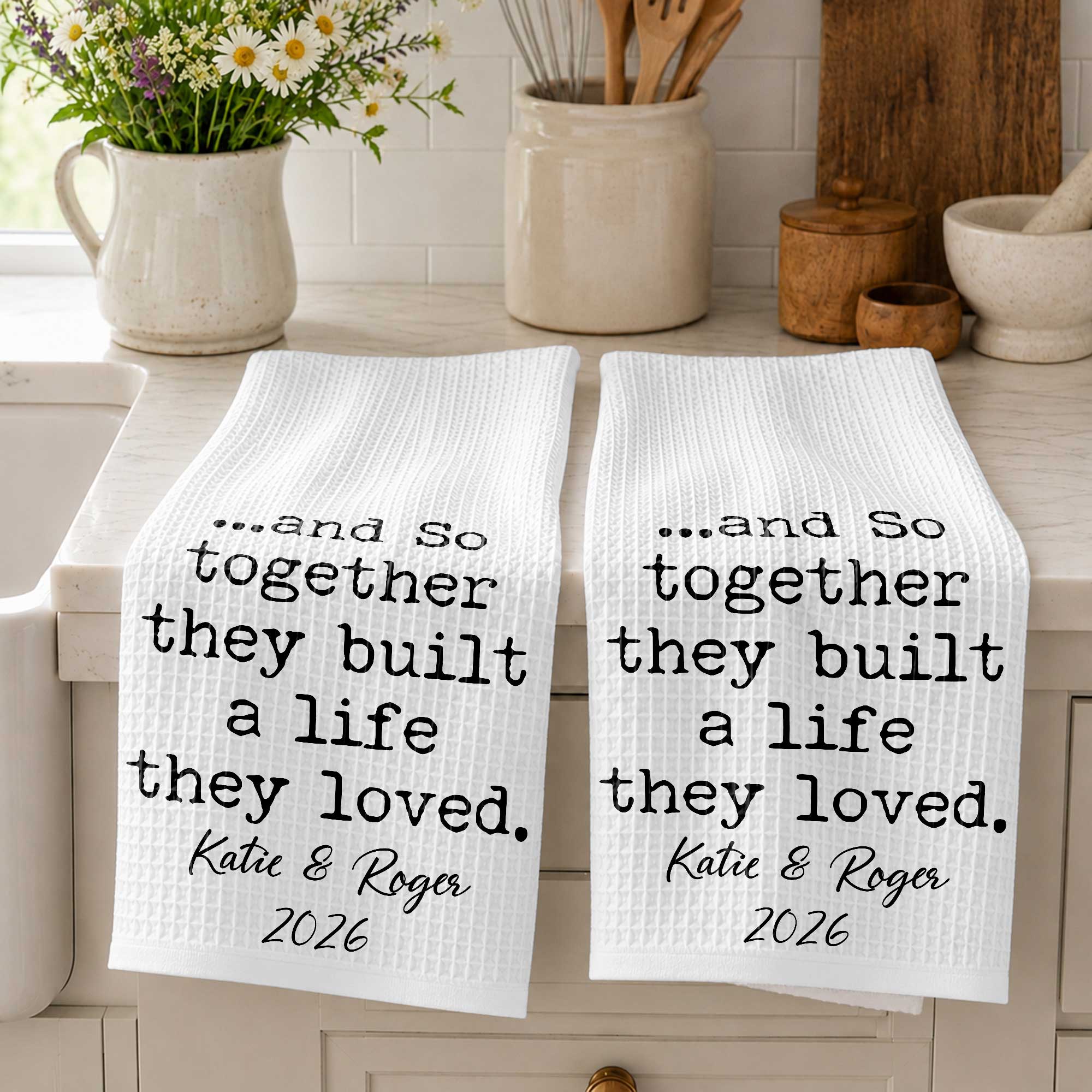 Personalized Kitchen Towel with Custom Names Couples Gift