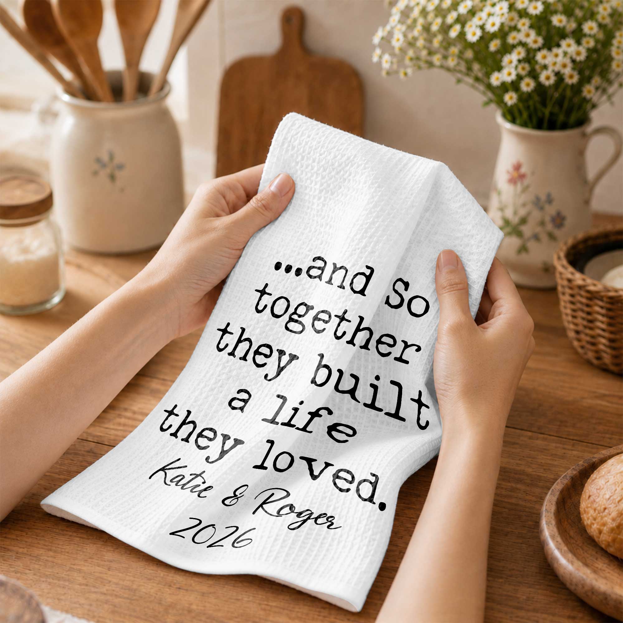 Personalized Kitchen Towel with Custom Names Couples Gift