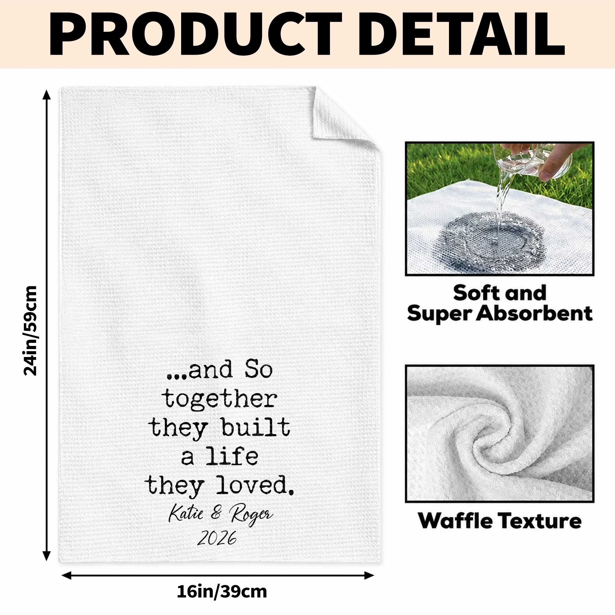 Personalized Kitchen Towel with Custom Names Couples Gift