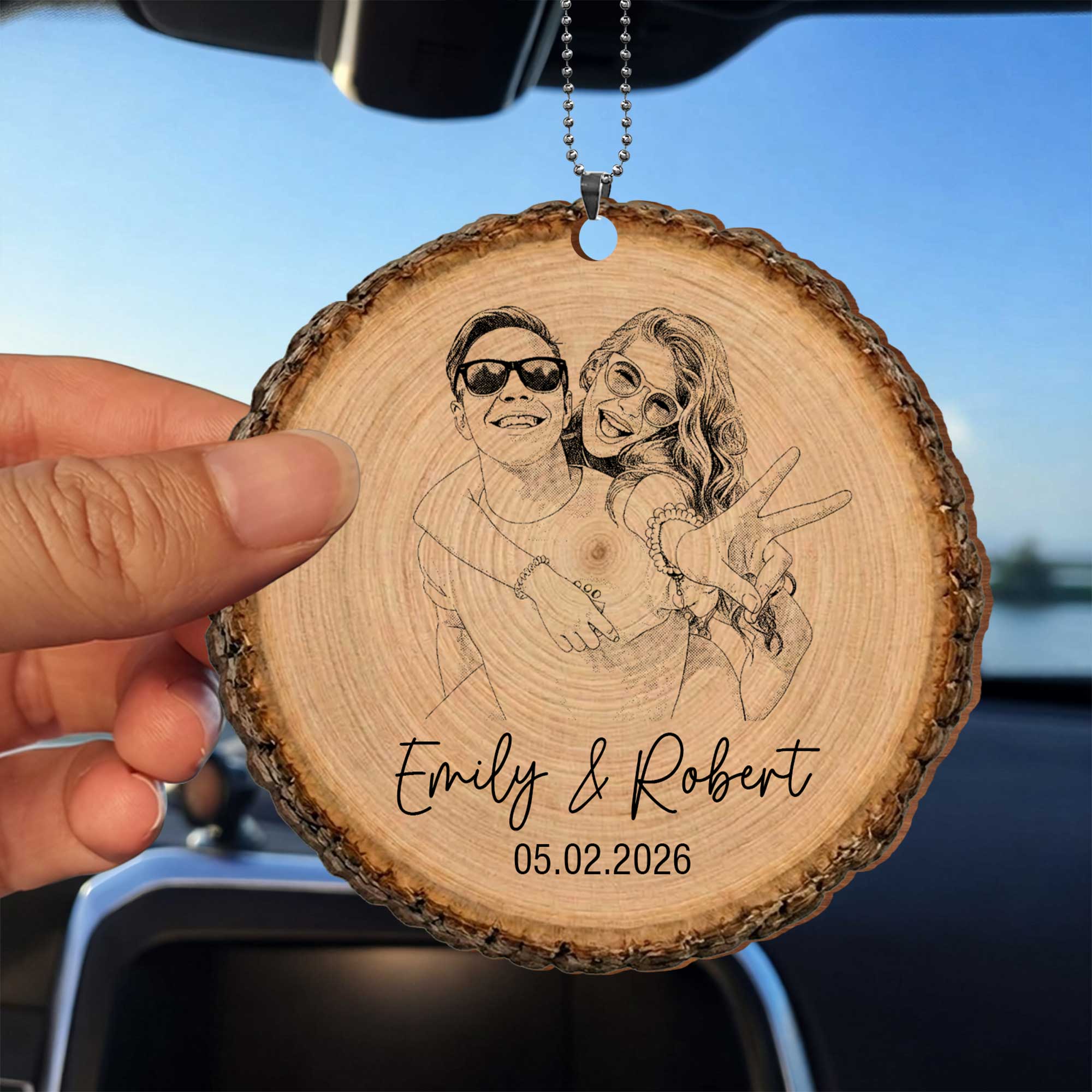 Personalized Photo Upload Wood Slice Ornament Custom Couple Gift