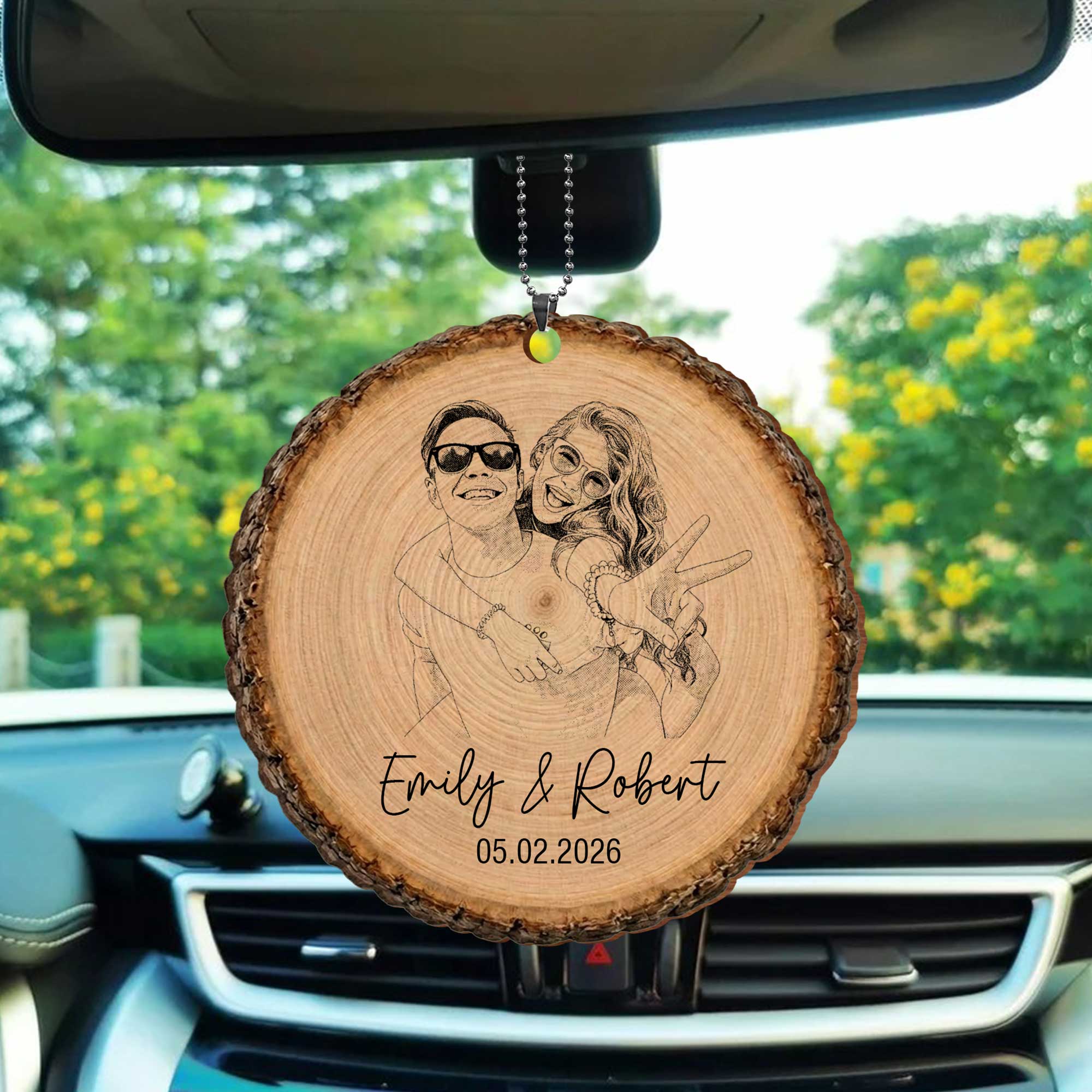 Personalized Photo Upload Wood Slice Ornament Custom Couple Gift