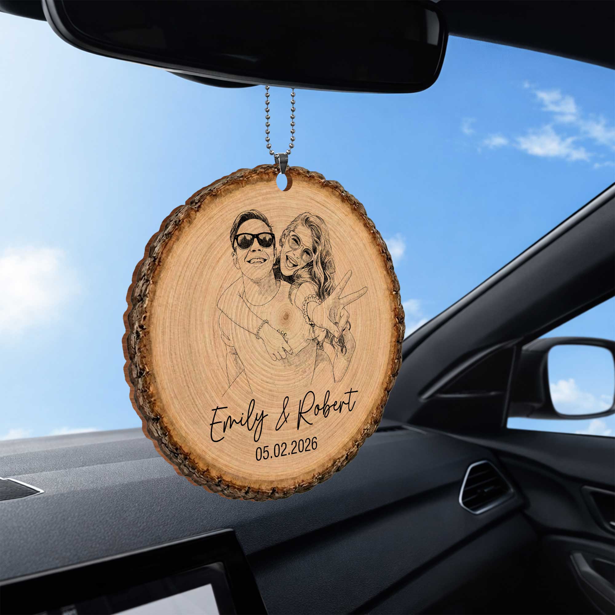 Personalized Photo Upload Wood Slice Ornament Custom Couple Gift