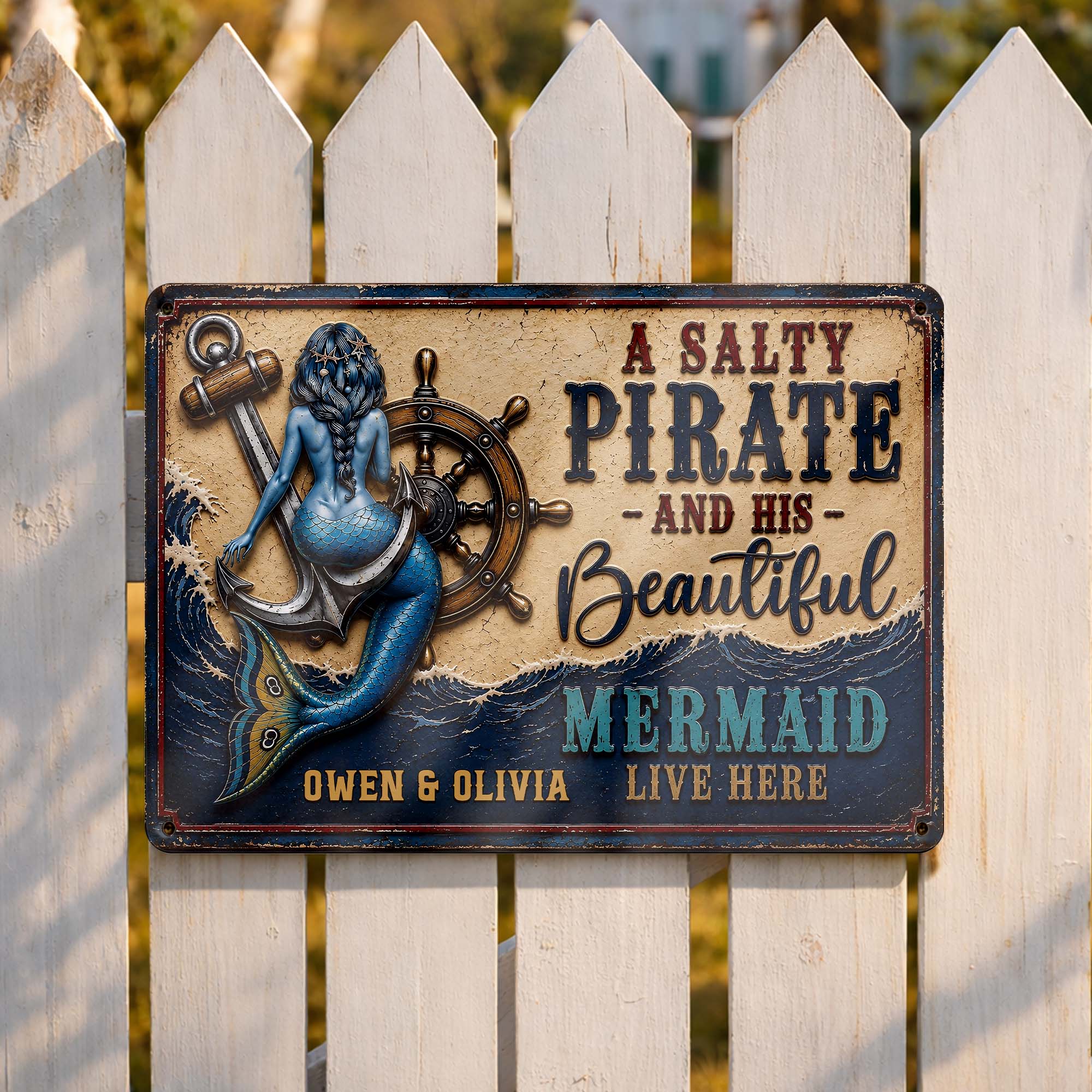 Personalized Nautical Metal Sign for Couples Beach House Decor