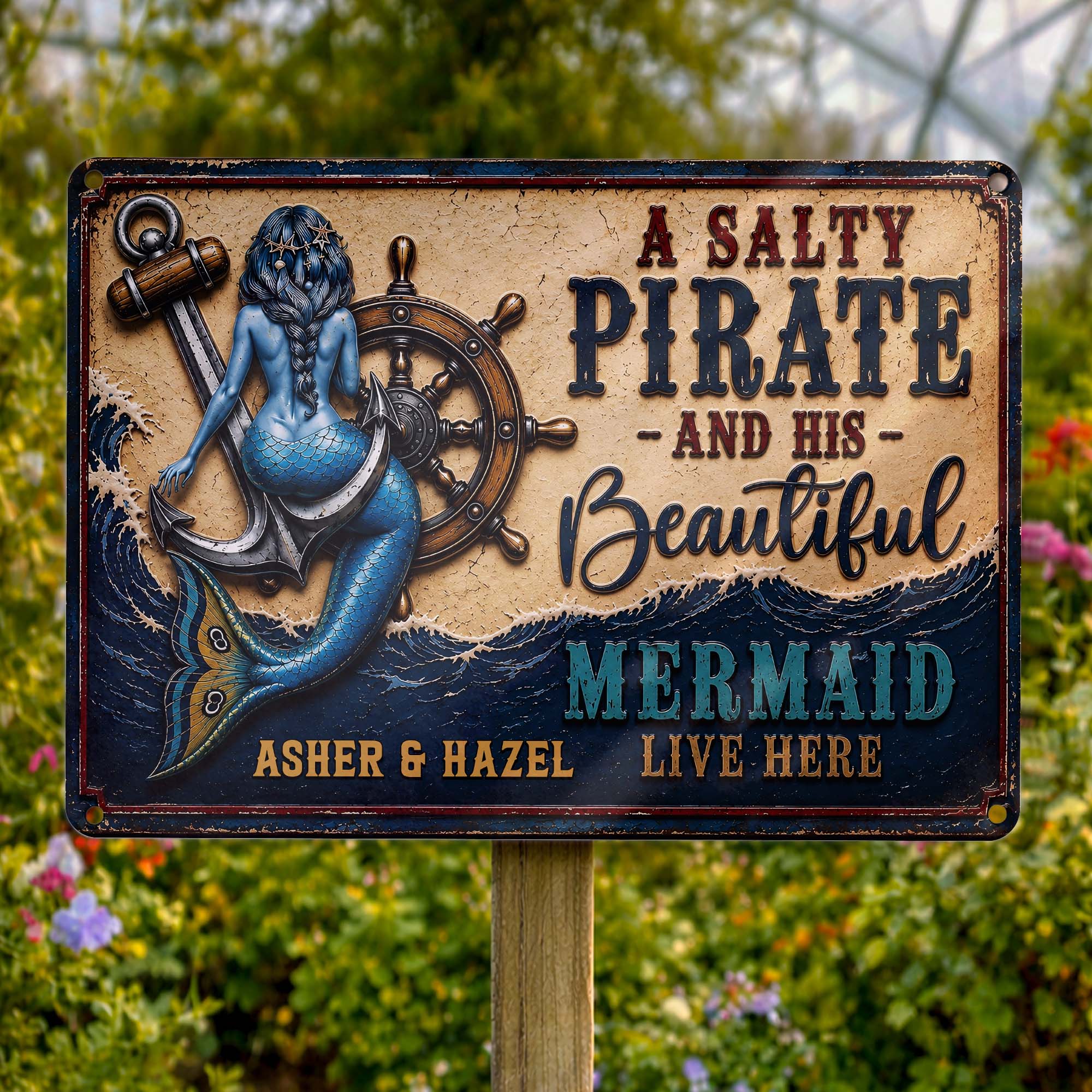 Personalized Nautical Metal Sign for Couples Beach House Decor