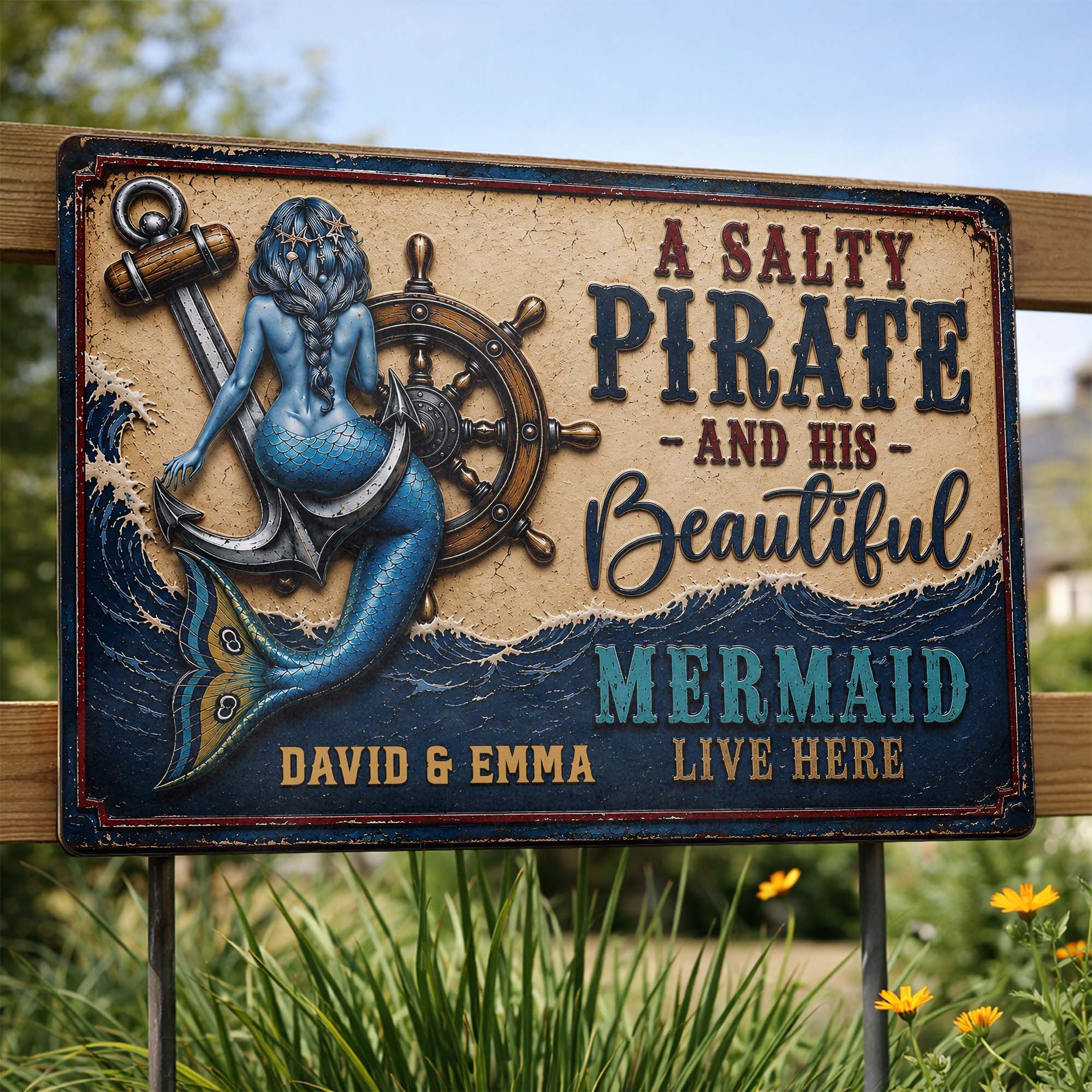 Personalized Nautical Metal Sign for Couples Beach House Decor