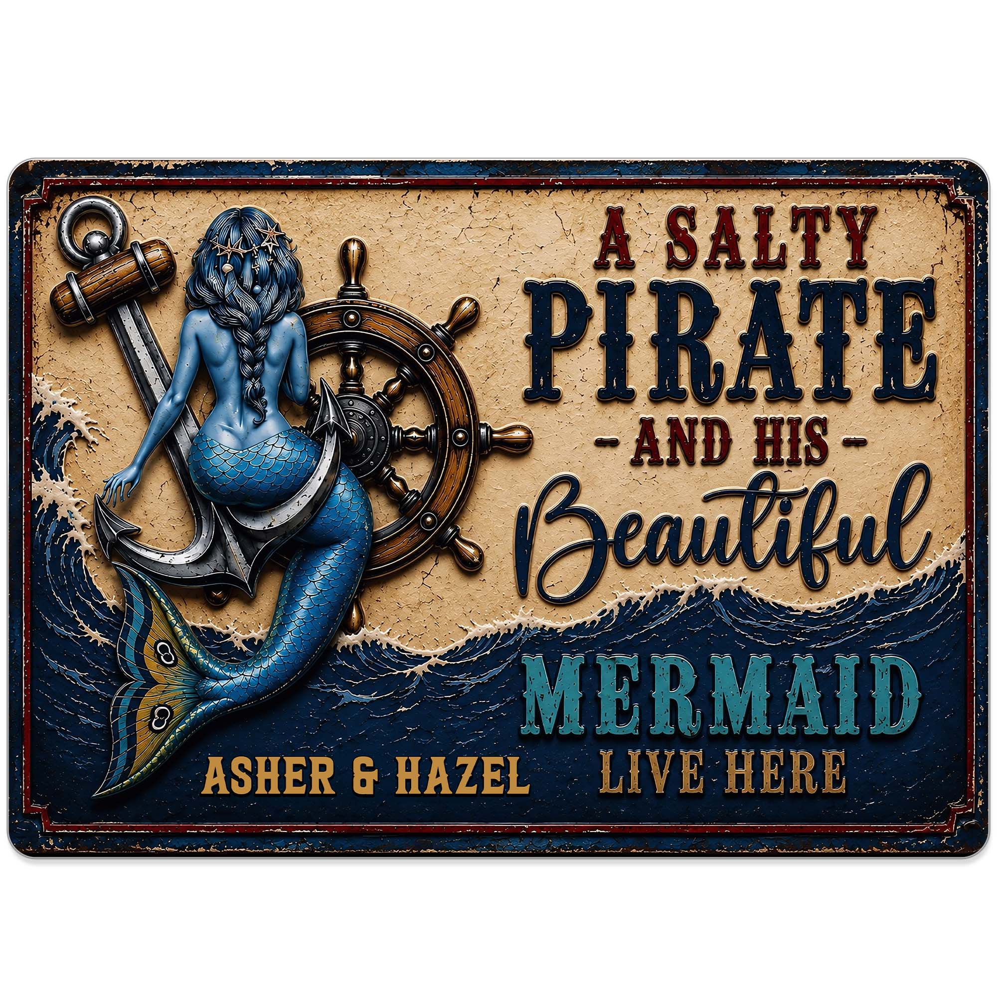 Personalized Nautical Metal Sign for Couples Beach House Decor