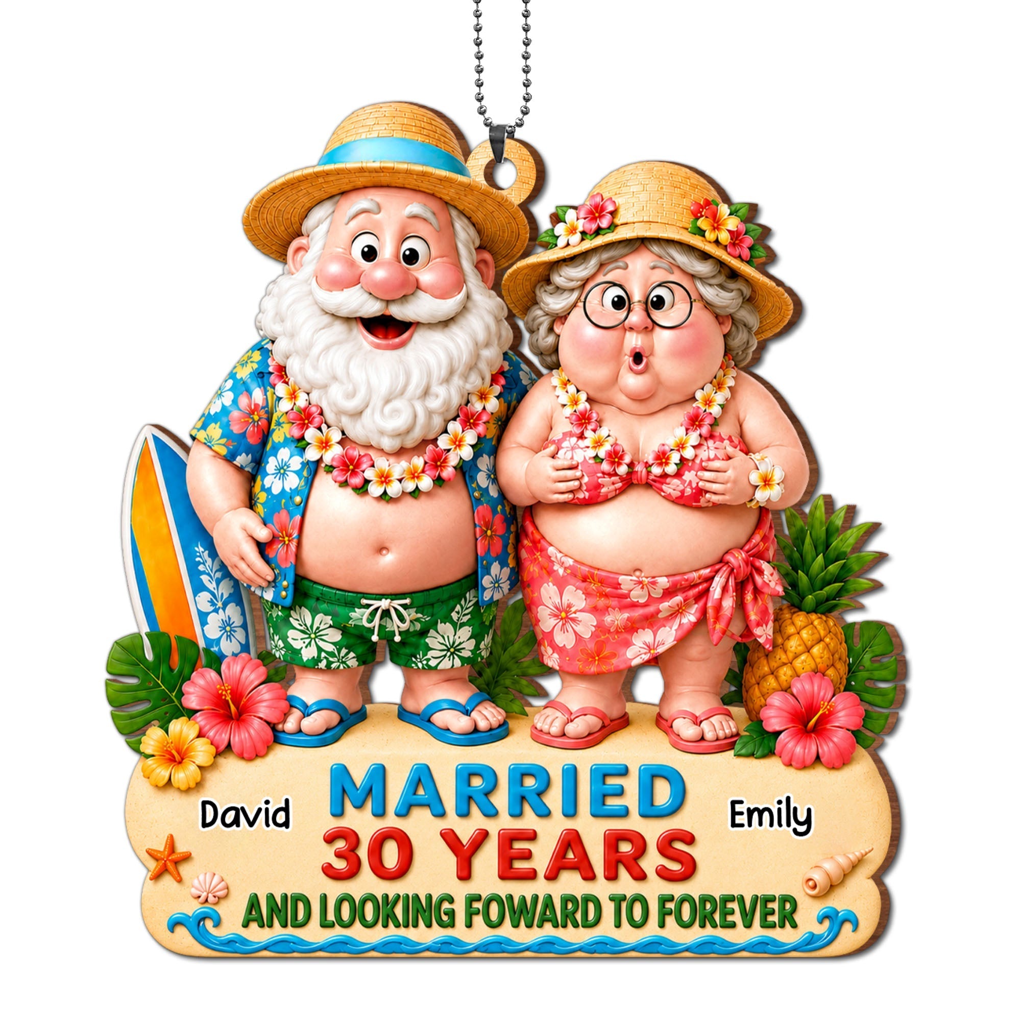 Personalized Tropical Beach Wood Ornament Custom Couple Gift for Anniversary