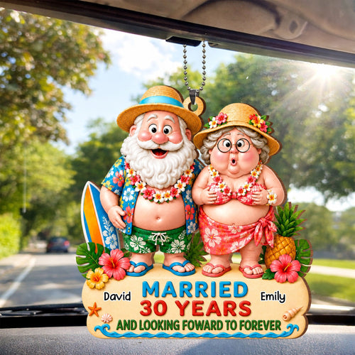 Personalized Tropical Beach Wood Ornament Custom Couple Gift for Anniversary