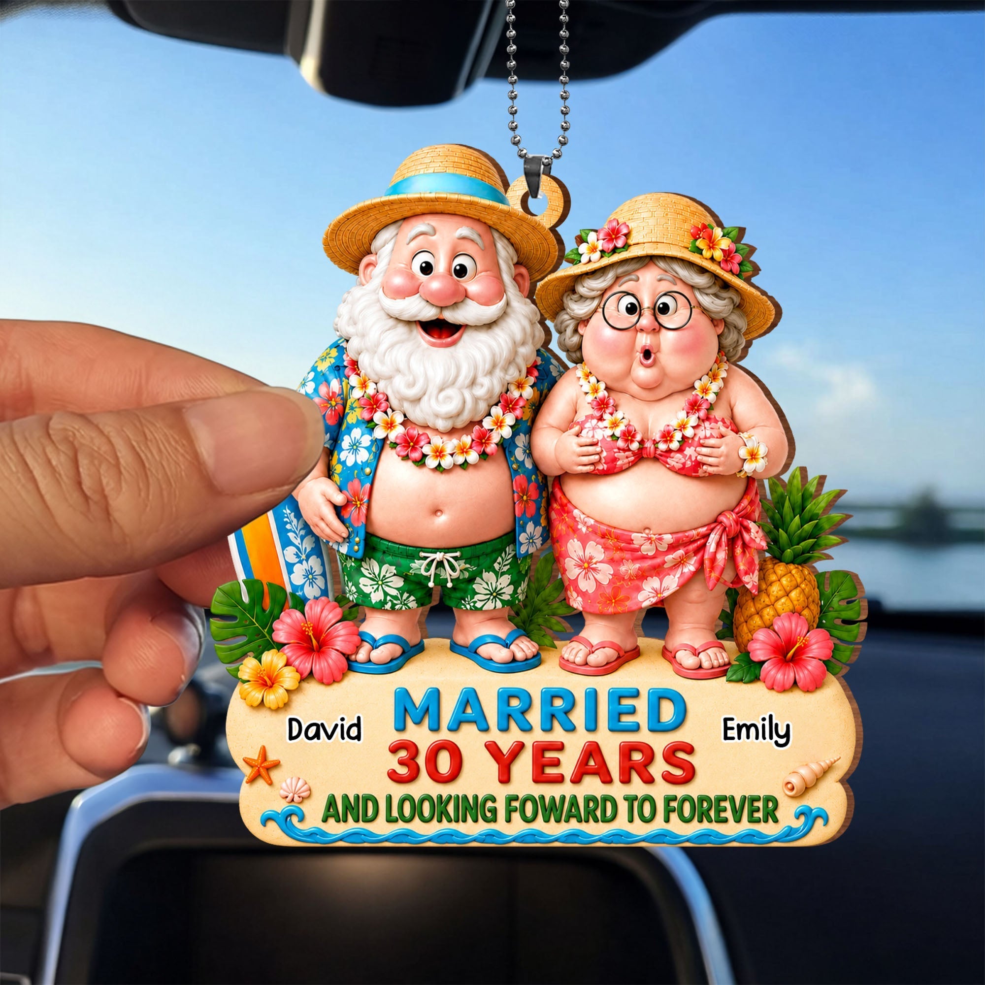 Personalized Tropical Beach Wood Ornament Custom Couple Gift for Anniversary