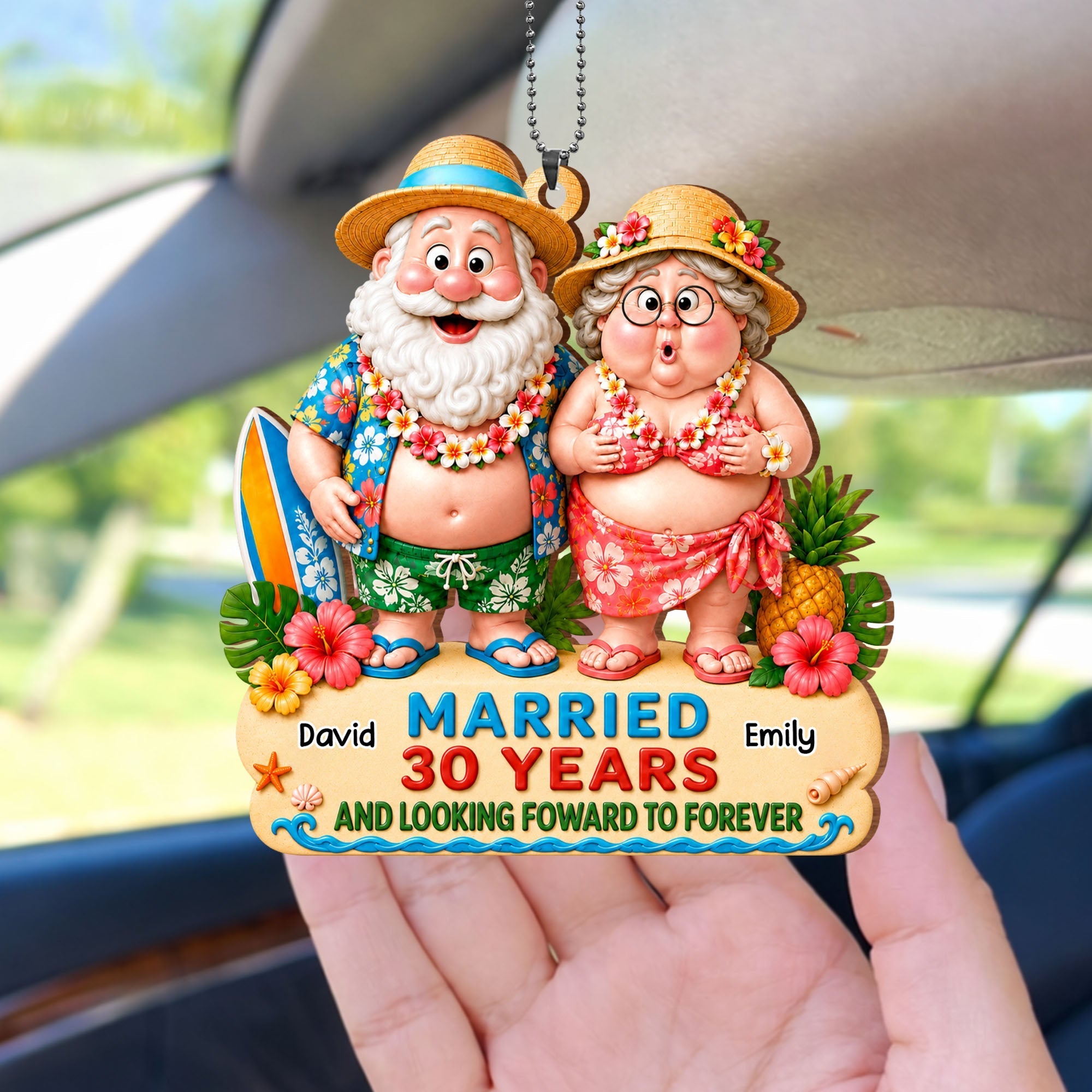 Personalized Tropical Beach Wood Ornament Custom Couple Gift for Anniversary