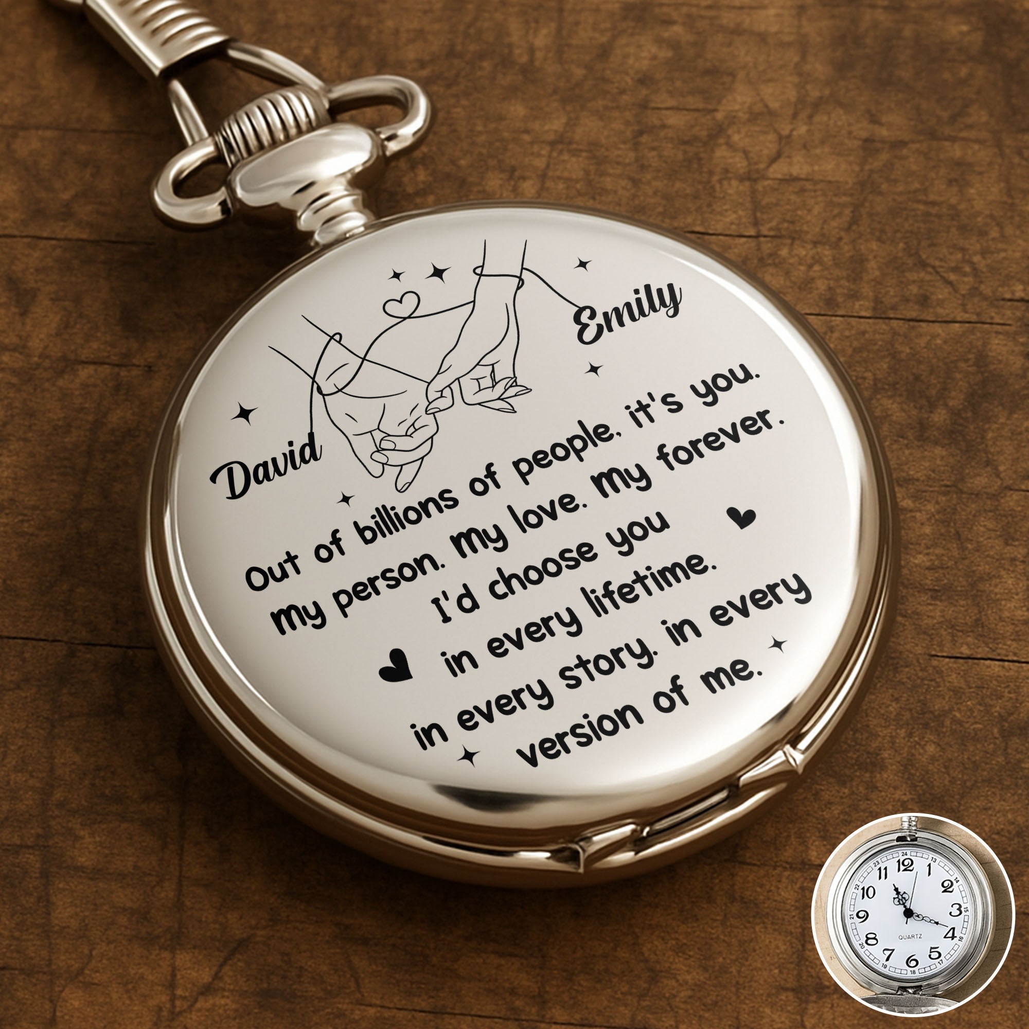 Personalized Silver Plated Pocket Watch Unique Couple Gift