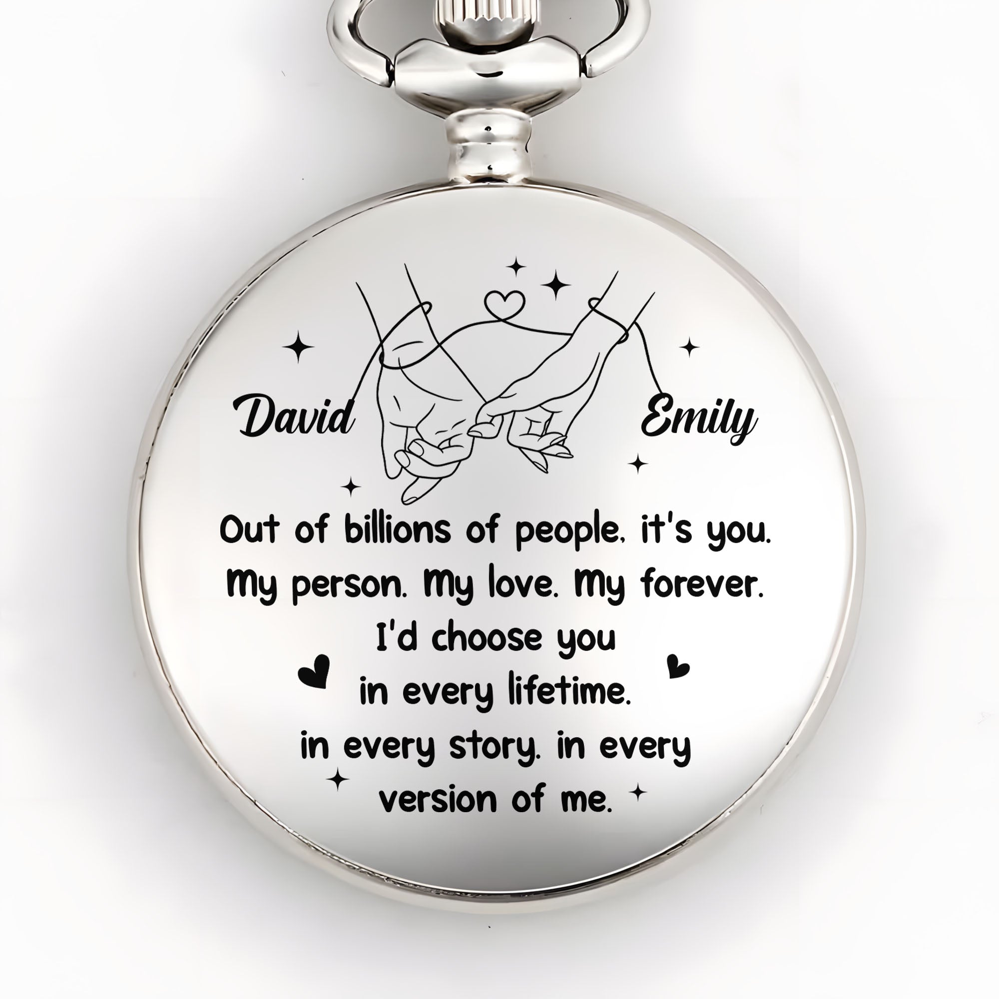 Personalized Silver Plated Pocket Watch Unique Couple Gift