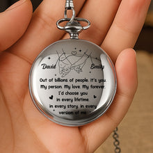 Load image into Gallery viewer, Personalized Silver Plated Pocket Watch Unique Couple Gift

