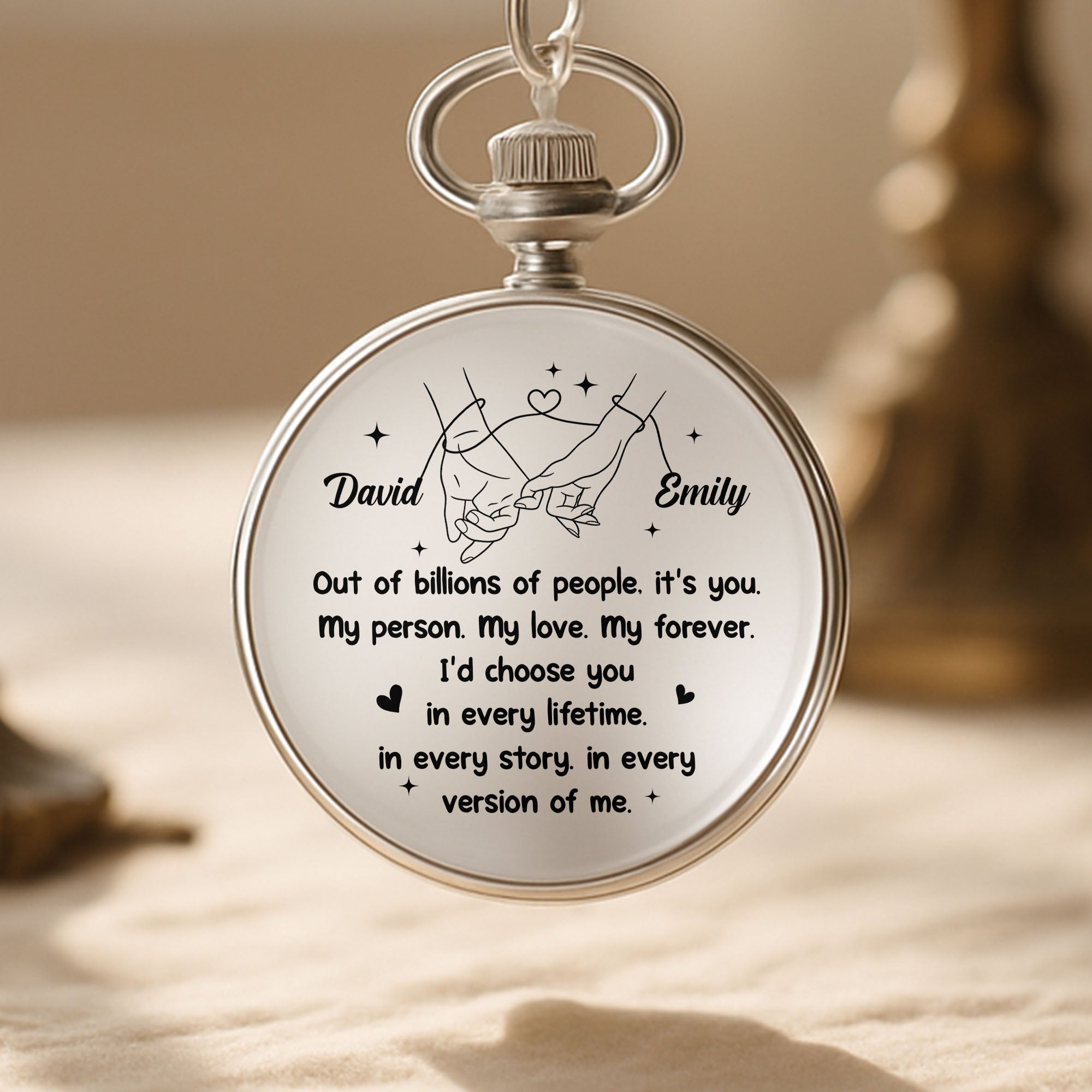 Personalized Silver Plated Pocket Watch Unique Couple Gift