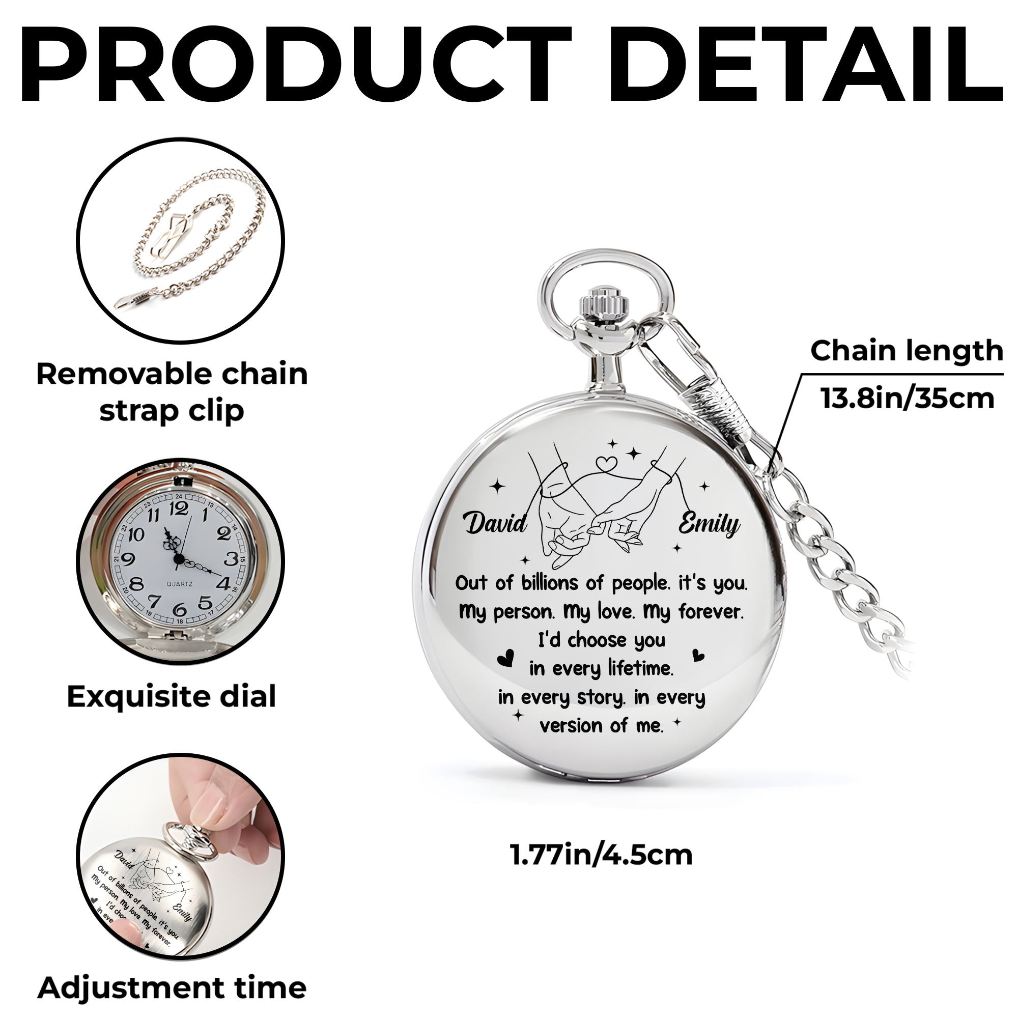 Personalized Silver Plated Pocket Watch Unique Couple Gift
