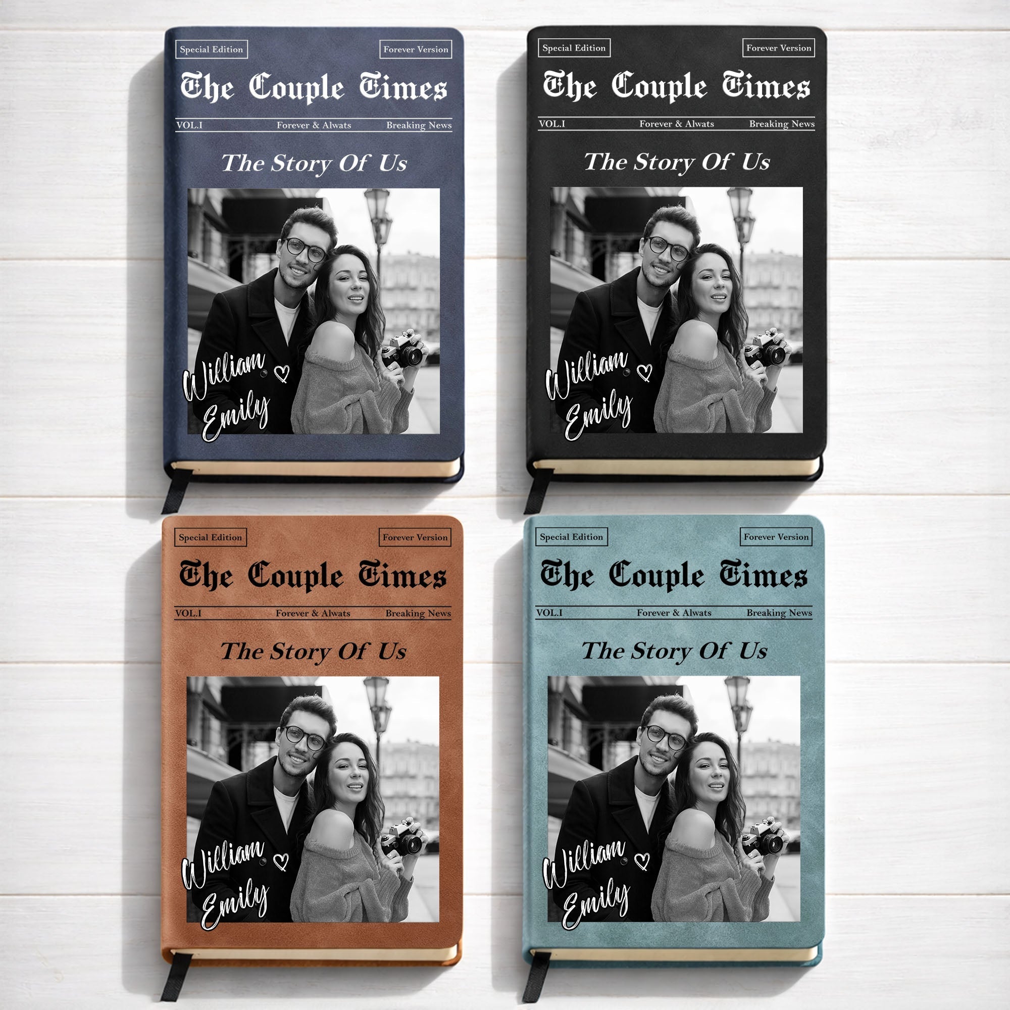 Personalized Leather Journal Custom Name Gift for Couples