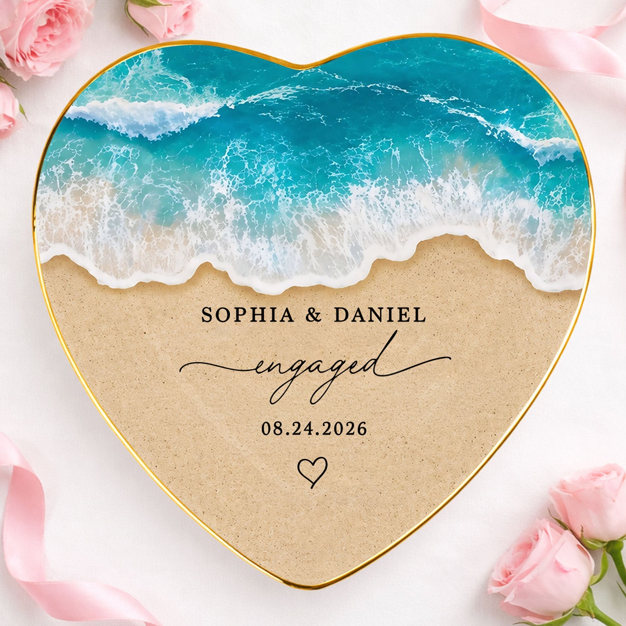 Personalized Heart Shape Jewelry Dish Custom Name Gift for Engagement