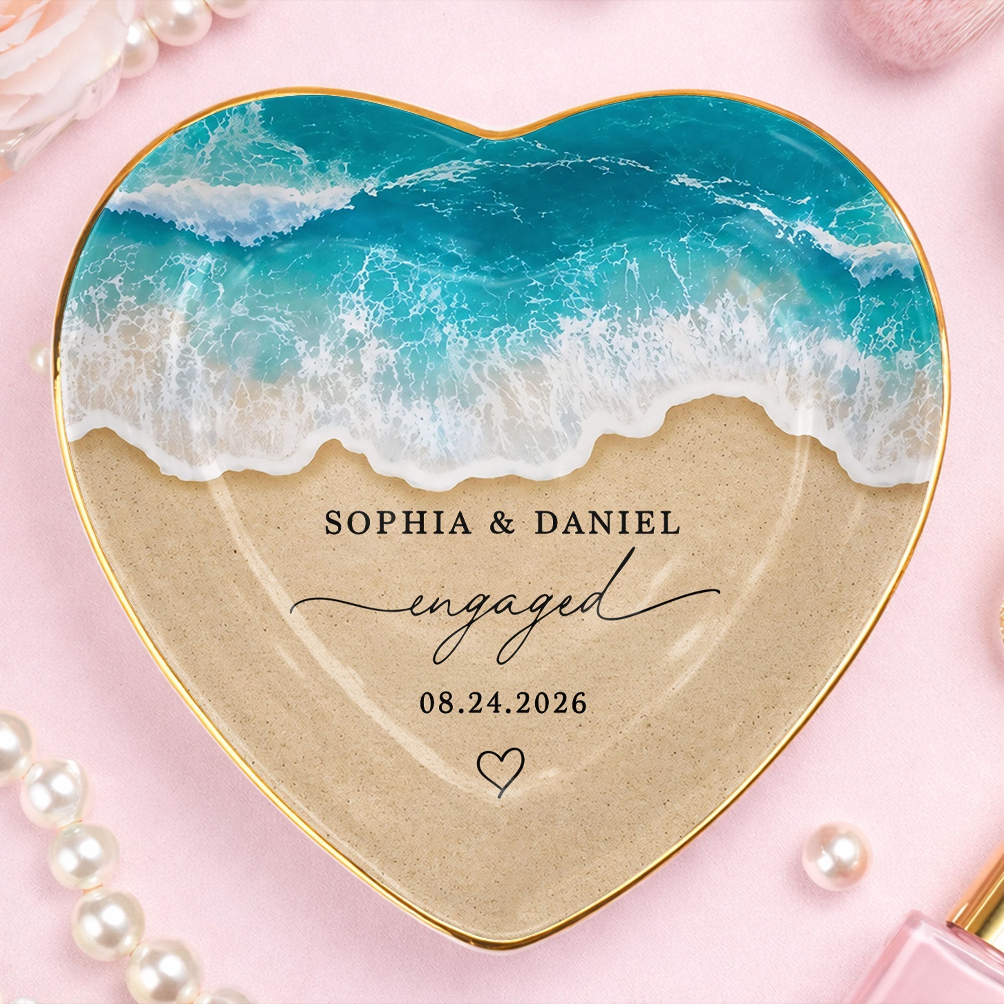 Personalized Heart Shape Jewelry Dish Custom Name Gift for Engagement