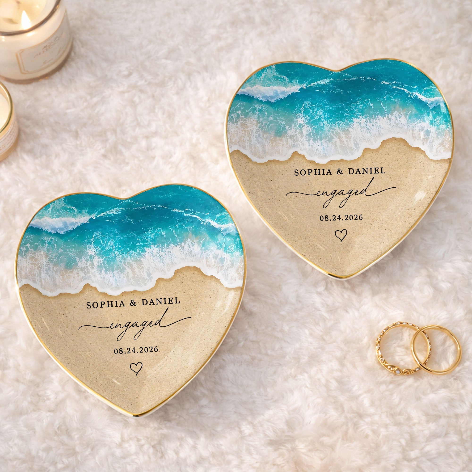 Personalized Heart Shape Jewelry Dish Custom Name Gift for Engagement