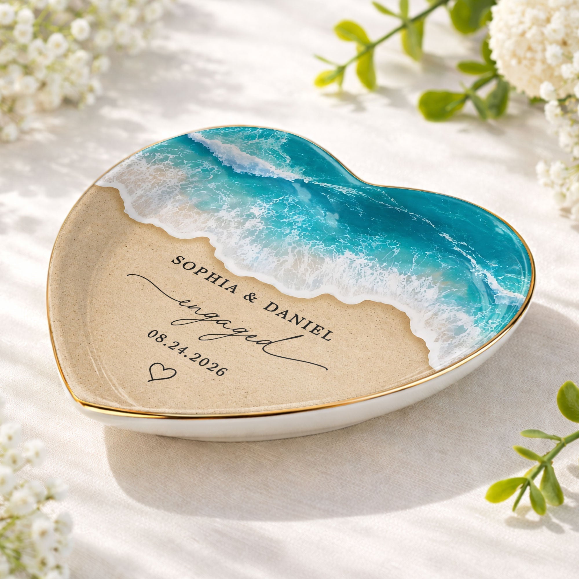 Personalized Heart Shape Jewelry Dish Custom Name Gift for Engagement