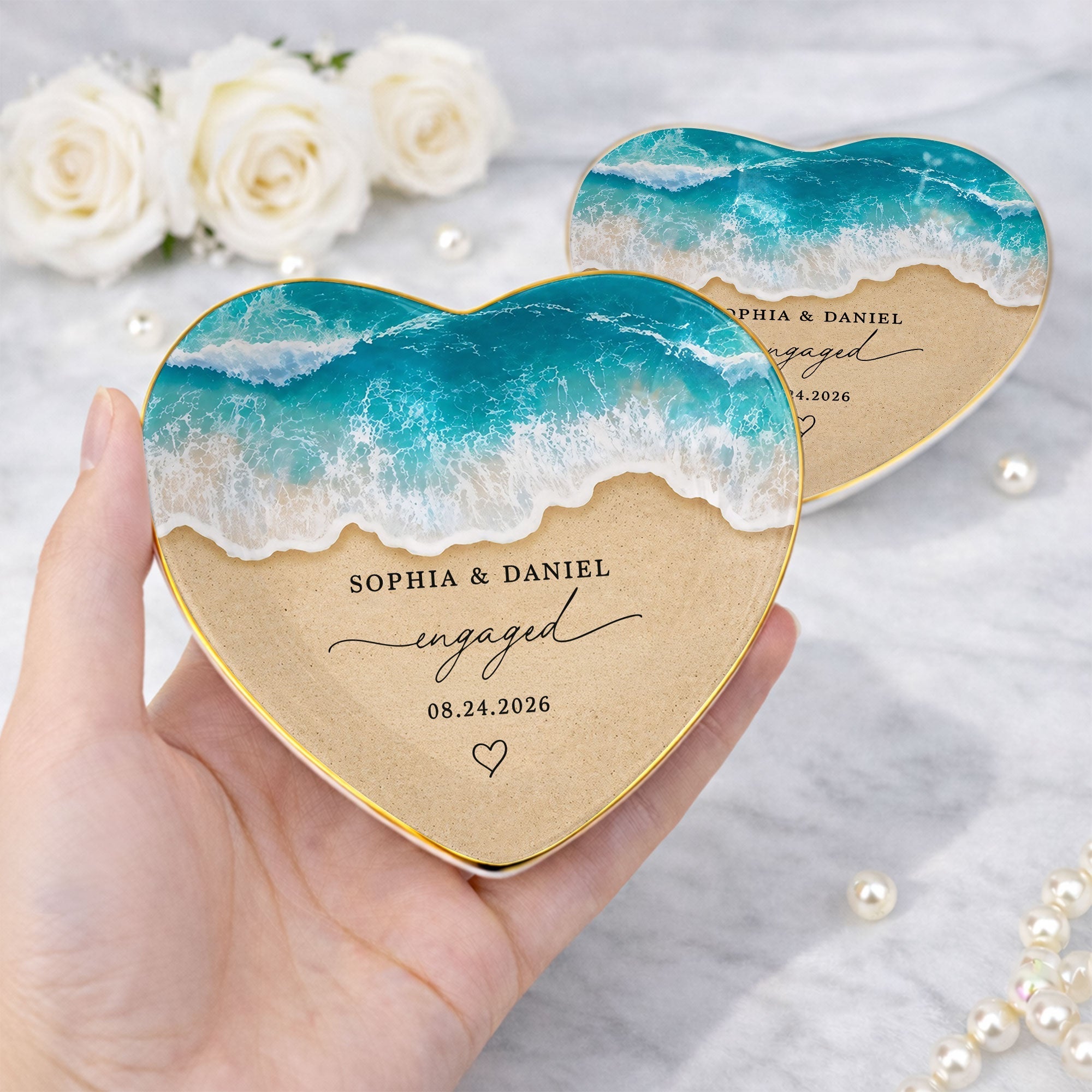 Personalized Heart Shape Jewelry Dish Custom Name Gift for Engagement