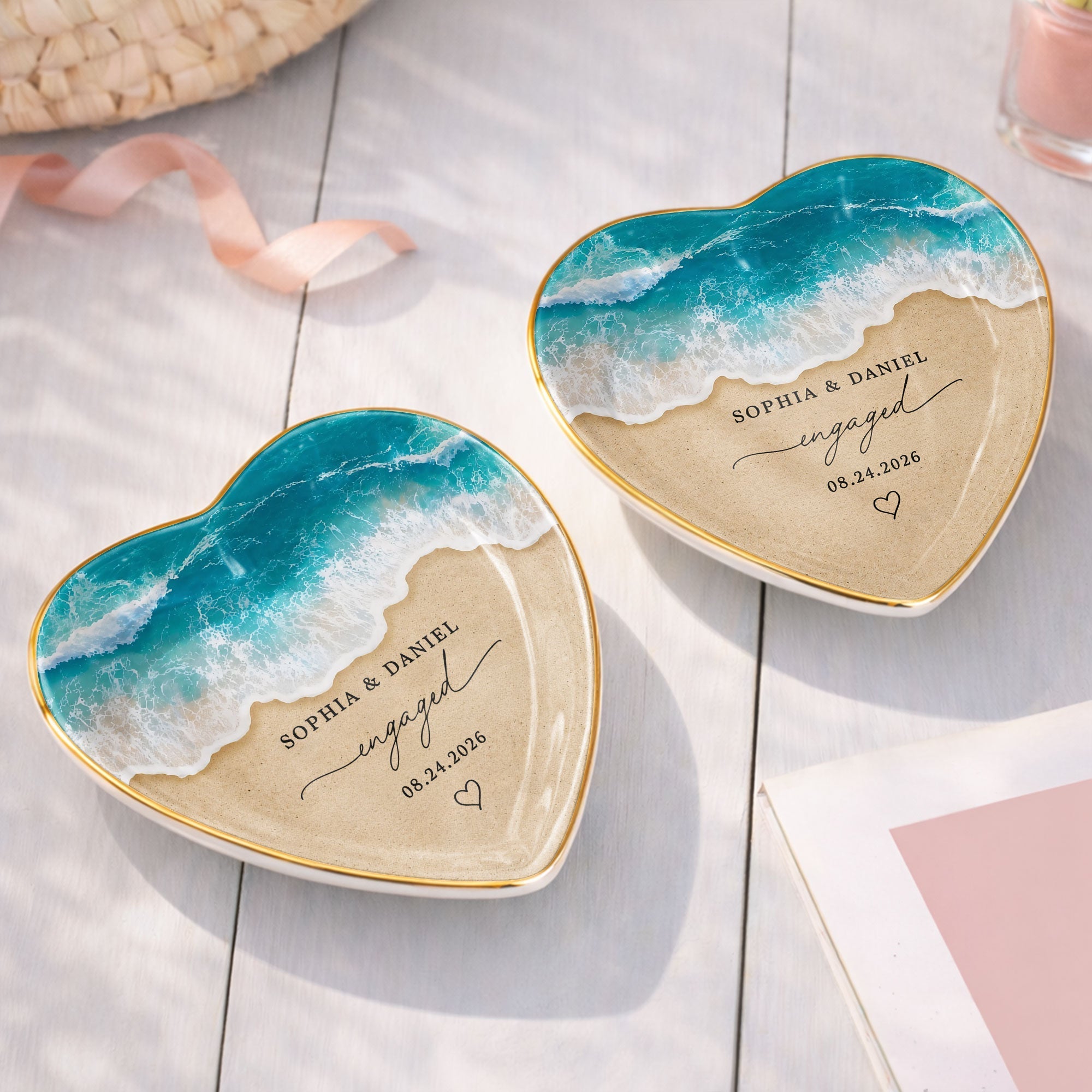 Personalized Heart Shape Jewelry Dish Custom Name Gift for Engagement