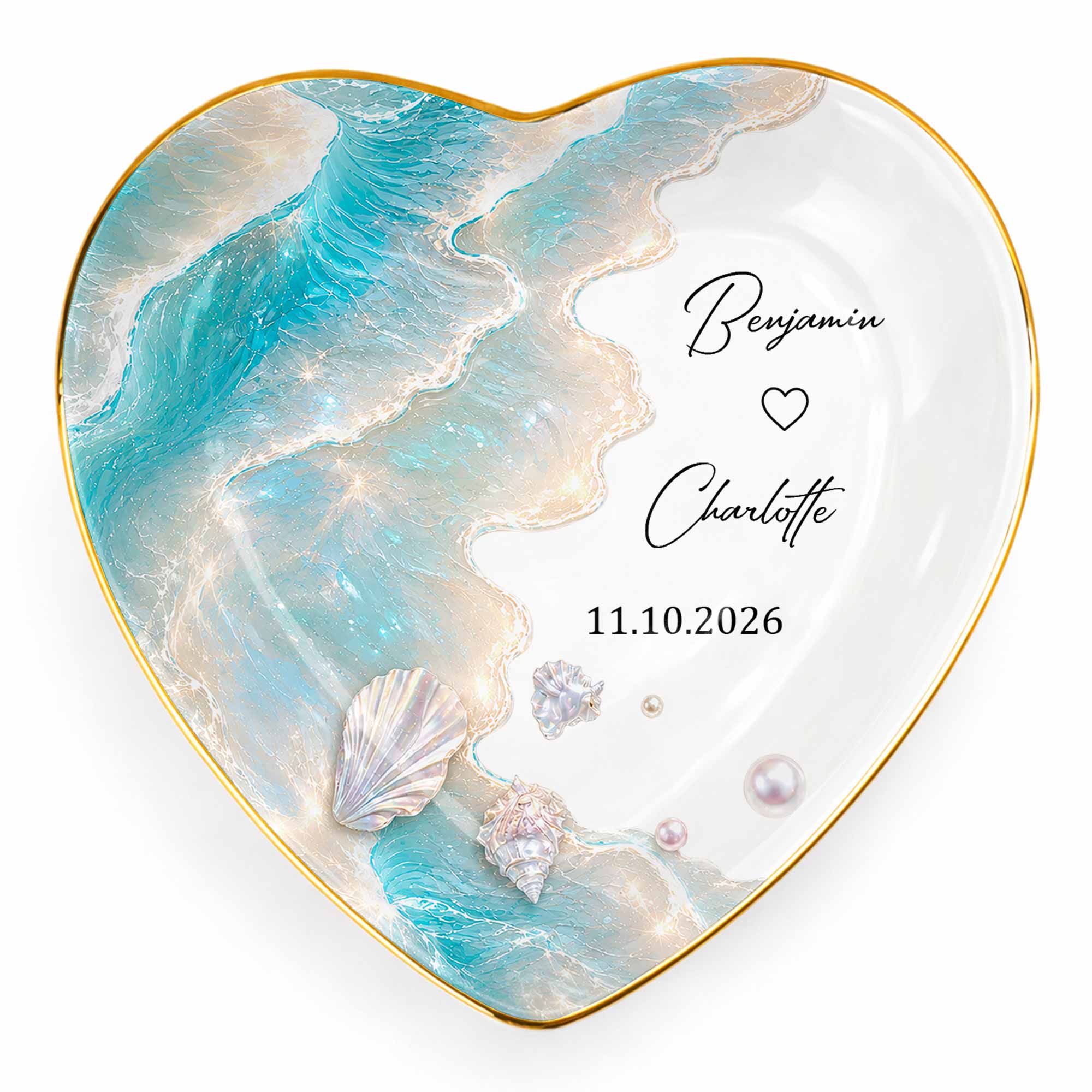 Personalized Heart Jewelry Dish Custom Name Ring Holder Gift for Couples
